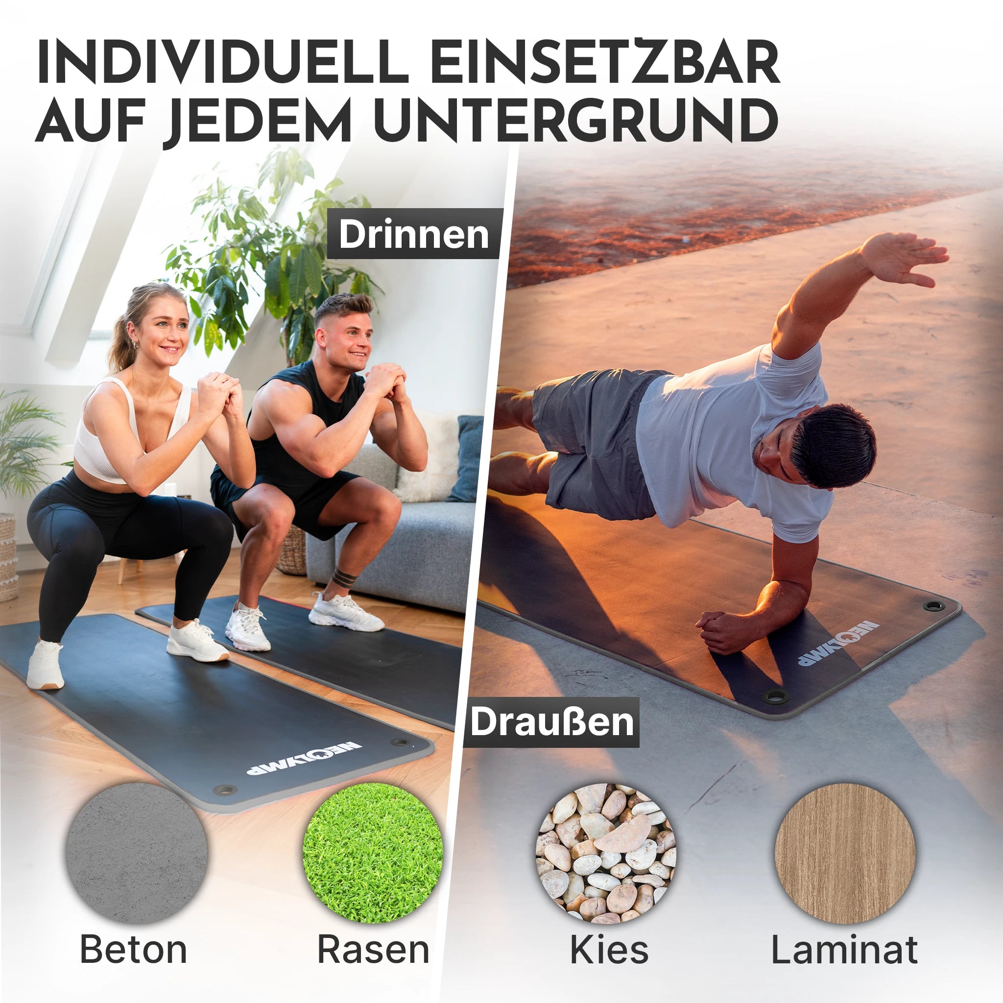 Fitnessmatte mit Ösen - extra dick und rutschfest - Schwarz - Sportmatte von NEOLYMP | Fitnessequipment und Sportartikel