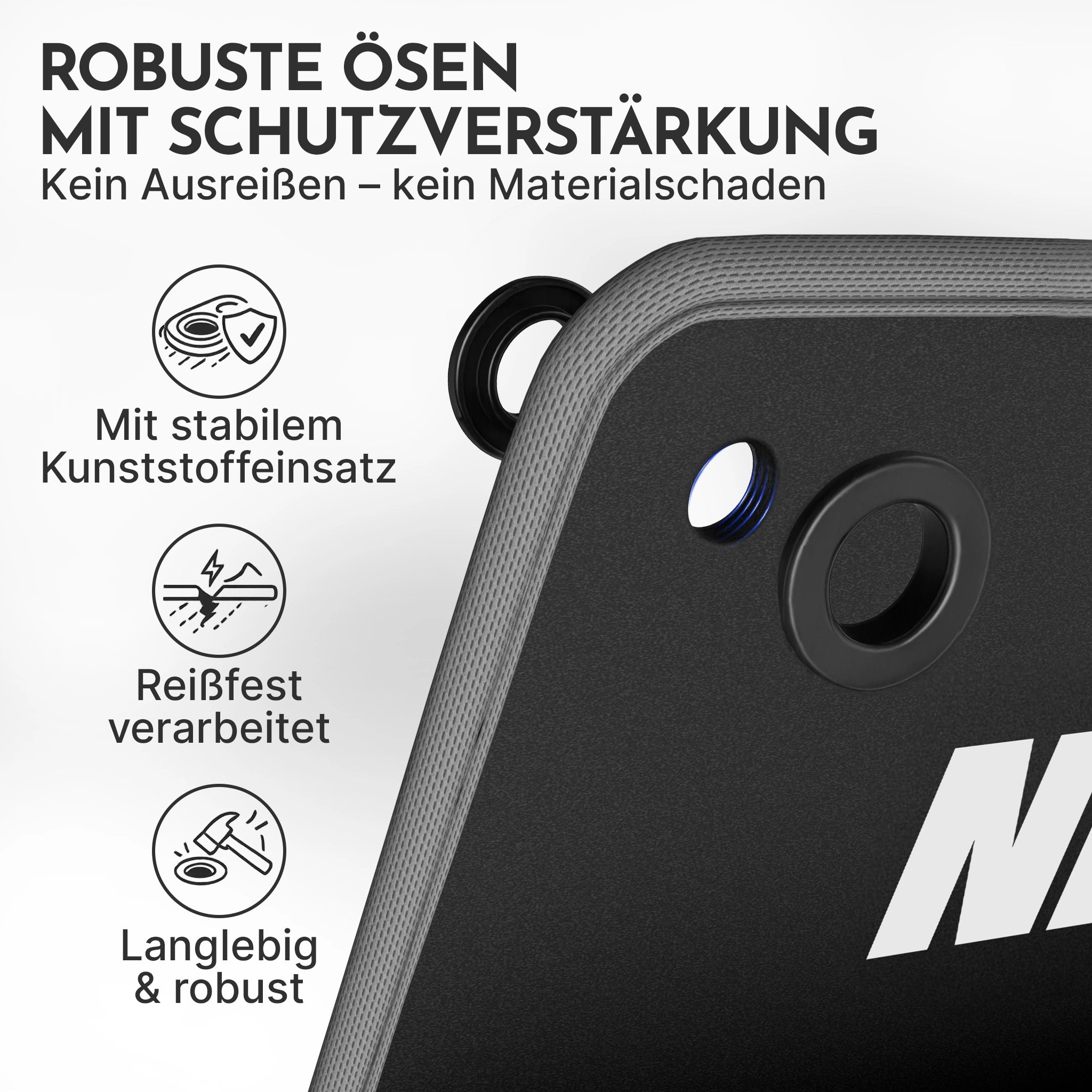 Fitnessmatte mit Ösen - extra dick und rutschfest - Schwarz - Sportmatte von NEOLYMP | Fitnessequipment und Sportartikel