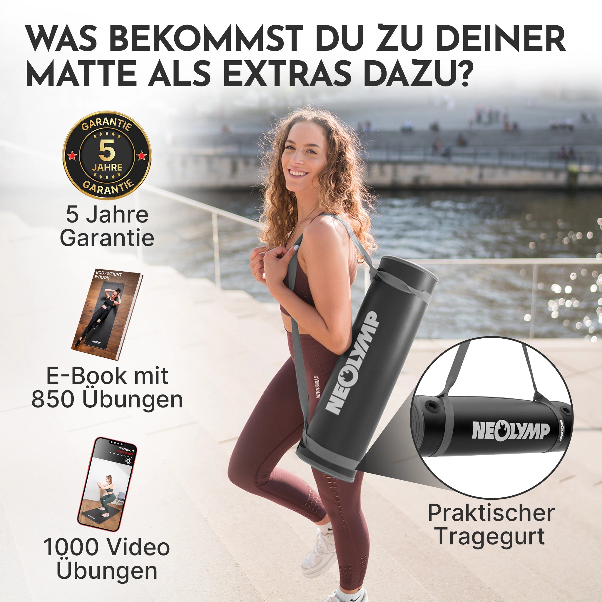Fitnessmatte mit Ösen - extra dick und rutschfest - Schwarz - Sportmatte von NEOLYMP | Fitnessequipment und Sportartikel