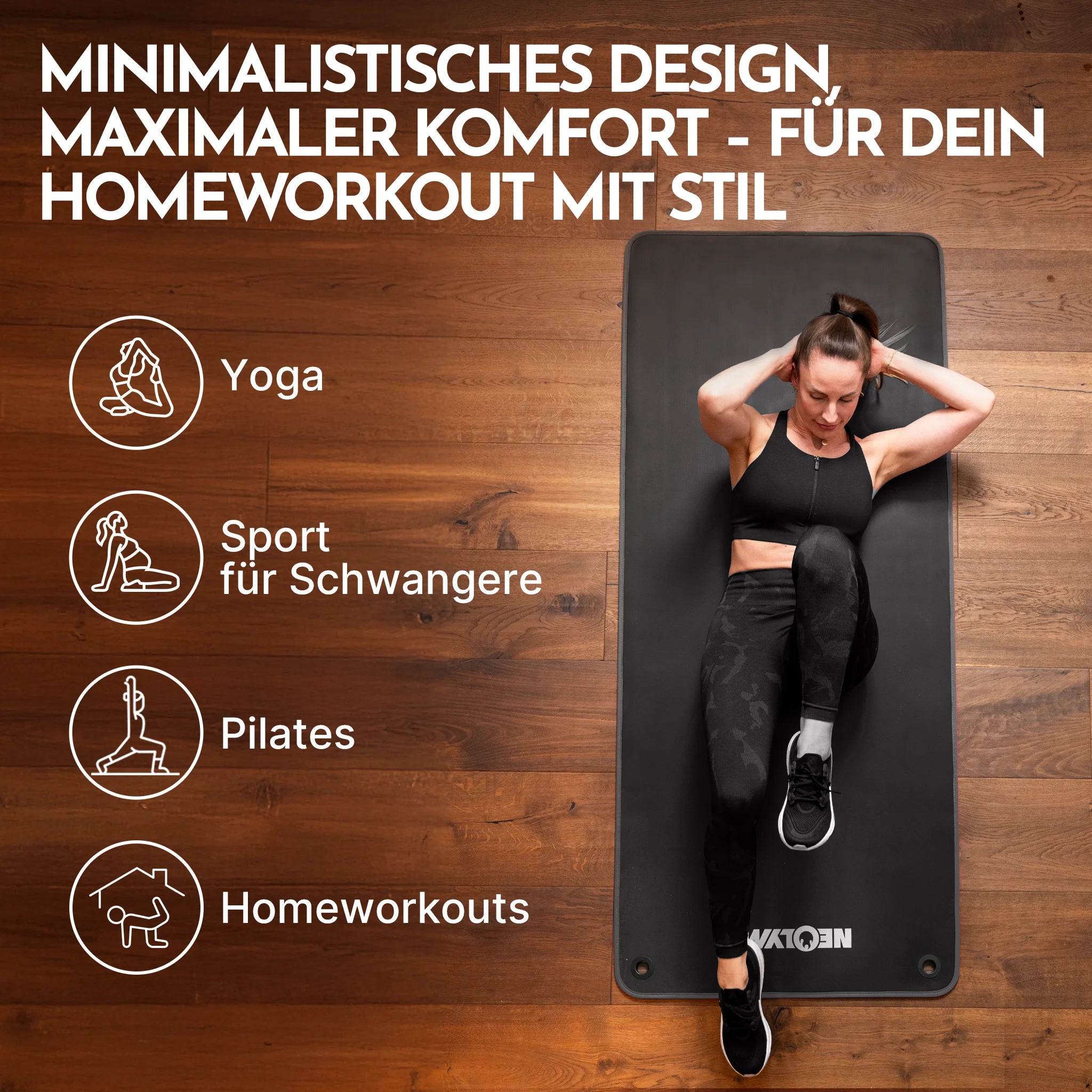 Fitnessmatte mit Ösen - extra dick und rutschfest - Schwarz - Sportmatte von NEOLYMP | Fitnessequipment und Sportartikel