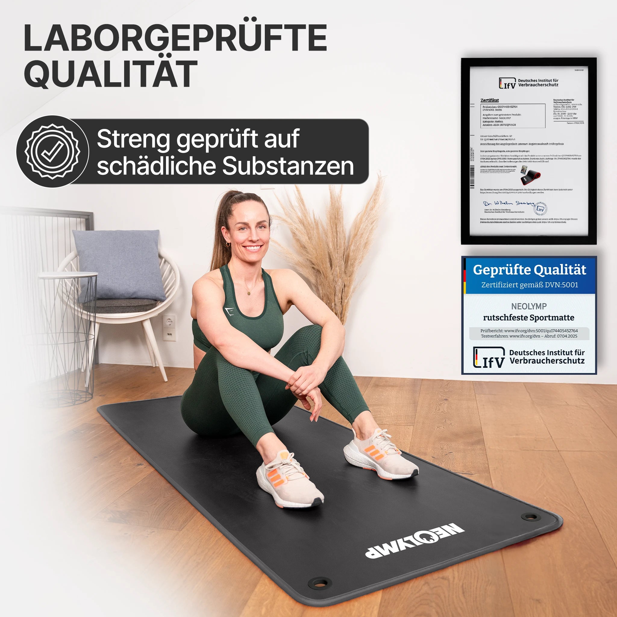 Fitnessmatte mit Ösen - extra dick und rutschfest - Schwarz - Sportmatte von NEOLYMP | Fitnessequipment und Sportartikel
