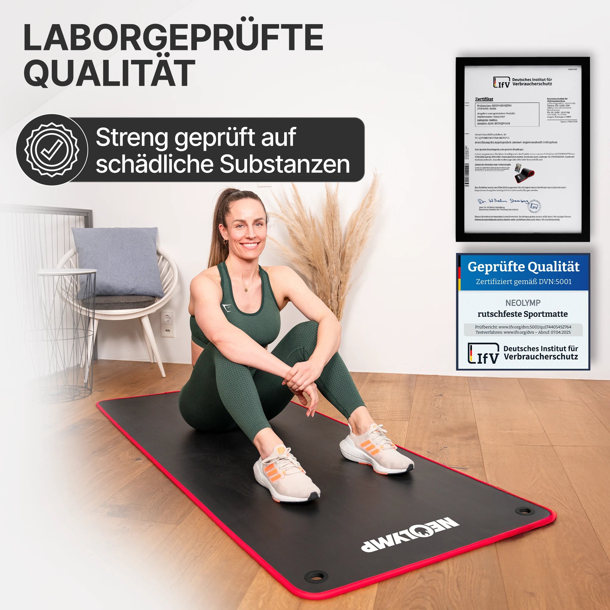 Fitnessmatte mit Ösen - extra dick und rutschfest - Schwarz - Sportmatte von NEOLYMP | Fitnessequipment und Sportartikel