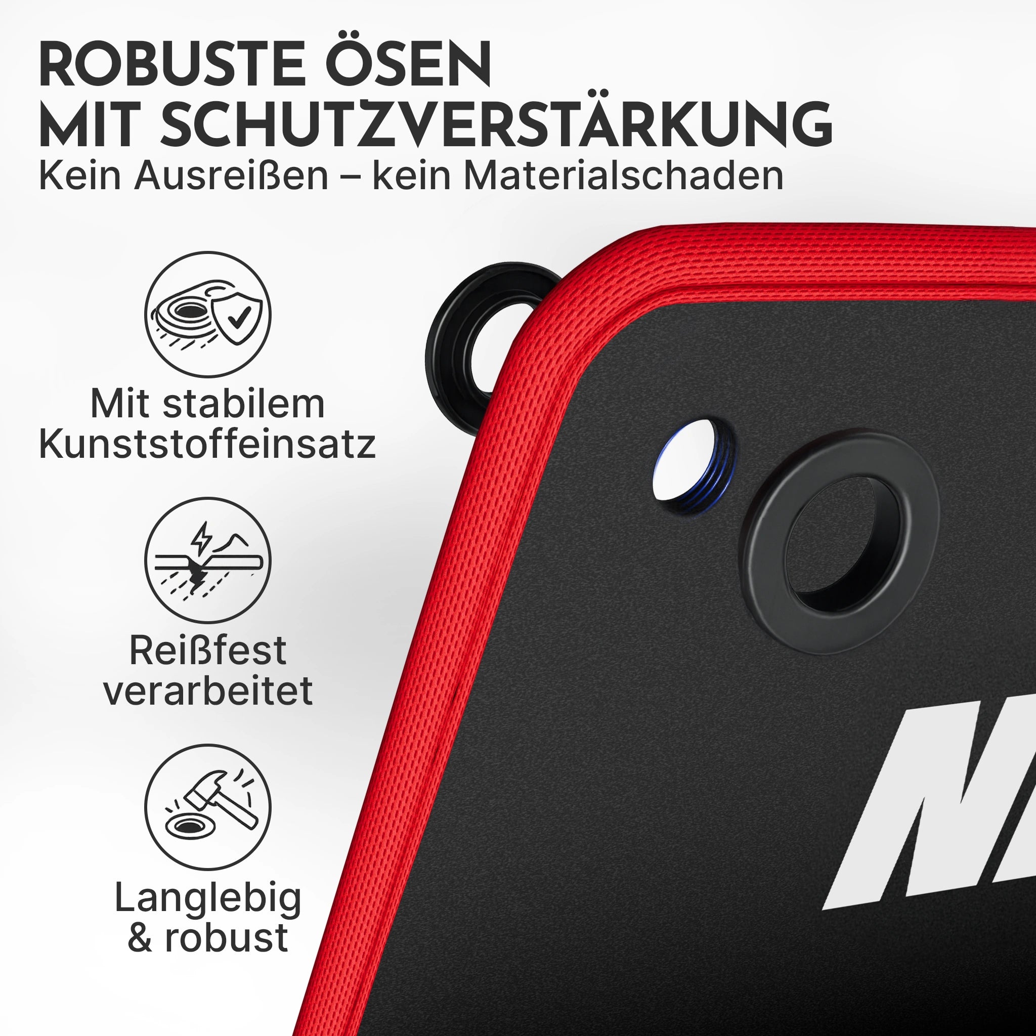 Fitnessmatte mit Ösen - extra dick und rutschfest – Schwarz / Rot (80 cm) / 1 Matte | B-Ware - - Outlet von NEOLYMP | Fitnessequipment und Sportartikel