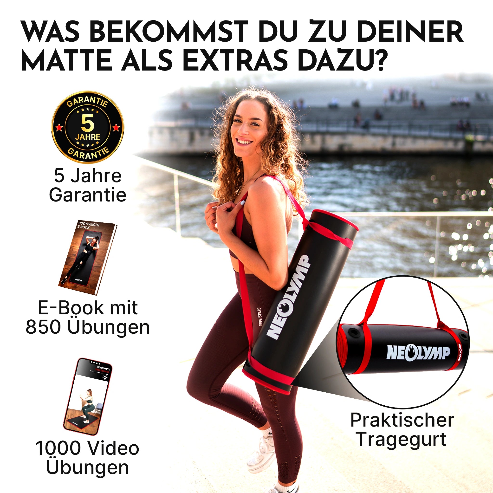 Fitnessmatte mit Ösen - extra dick und rutschfest - Schwarz - Sportmatte von NEOLYMP | Fitnessequipment und Sportartikel