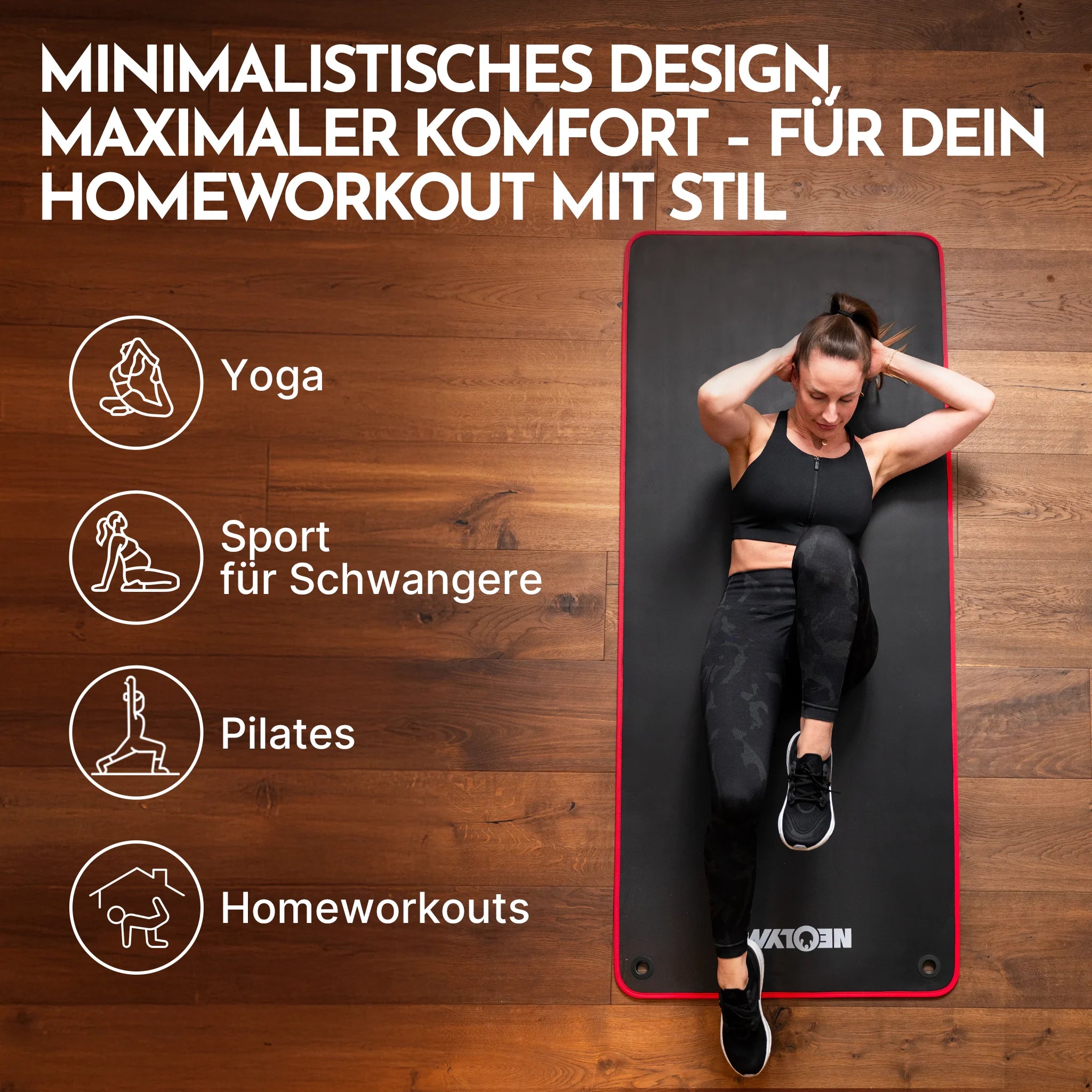 Fitnessmatte mit Ösen - extra dick und rutschfest - Schwarz - Sportmatte von NEOLYMP | Fitnessequipment und Sportartikel