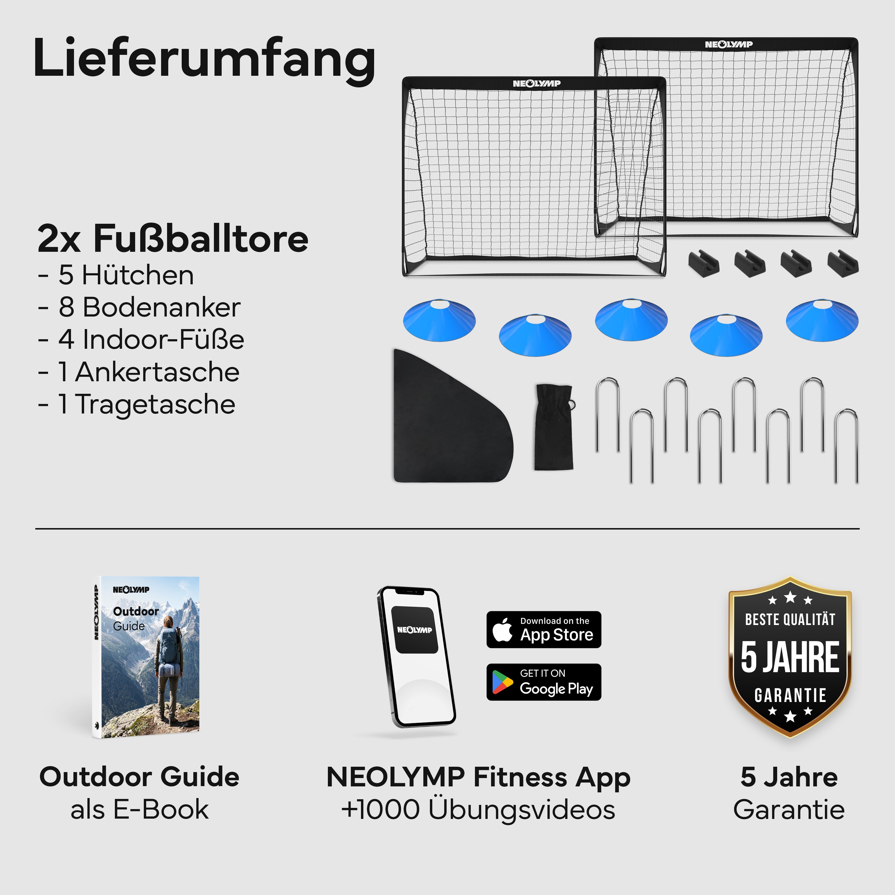 Fußballtore 2er Set in schwarz - mit Fiberglass - B-Ware - - Outlet von NEOLYMP | Fitnessequipment und Sportartikel