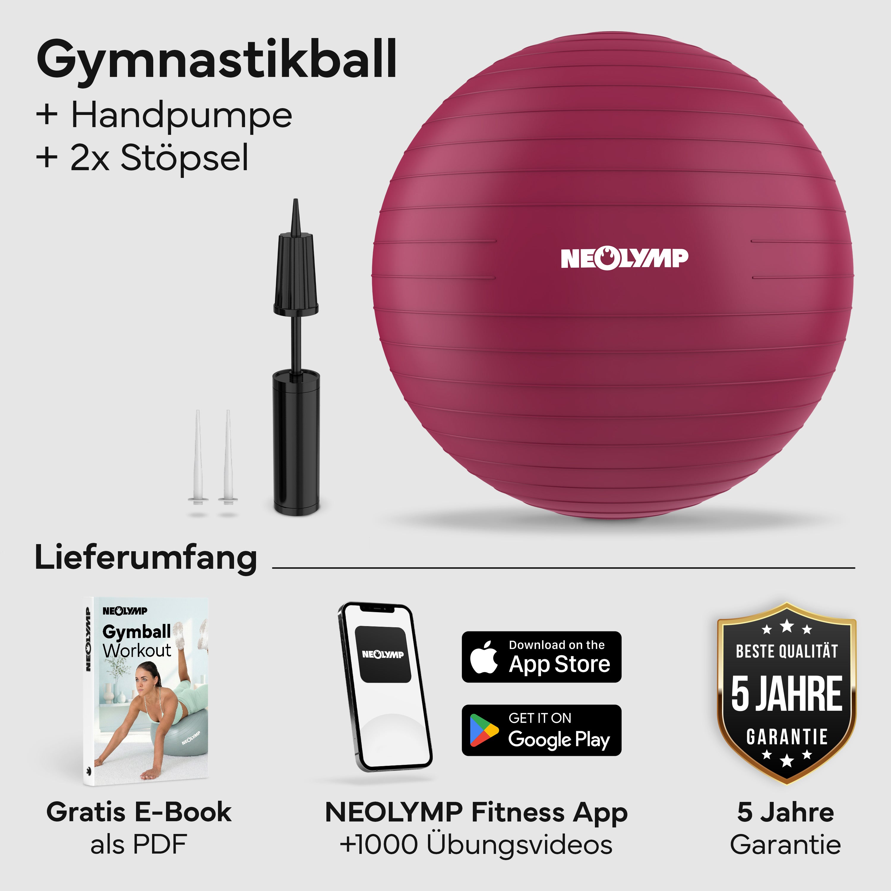 Gymnastikball - für aktives Sitzen, Recovery und Physio - Berry - Sportgerät von NEOLYMP | Fitnessequipment und Sportartikel
