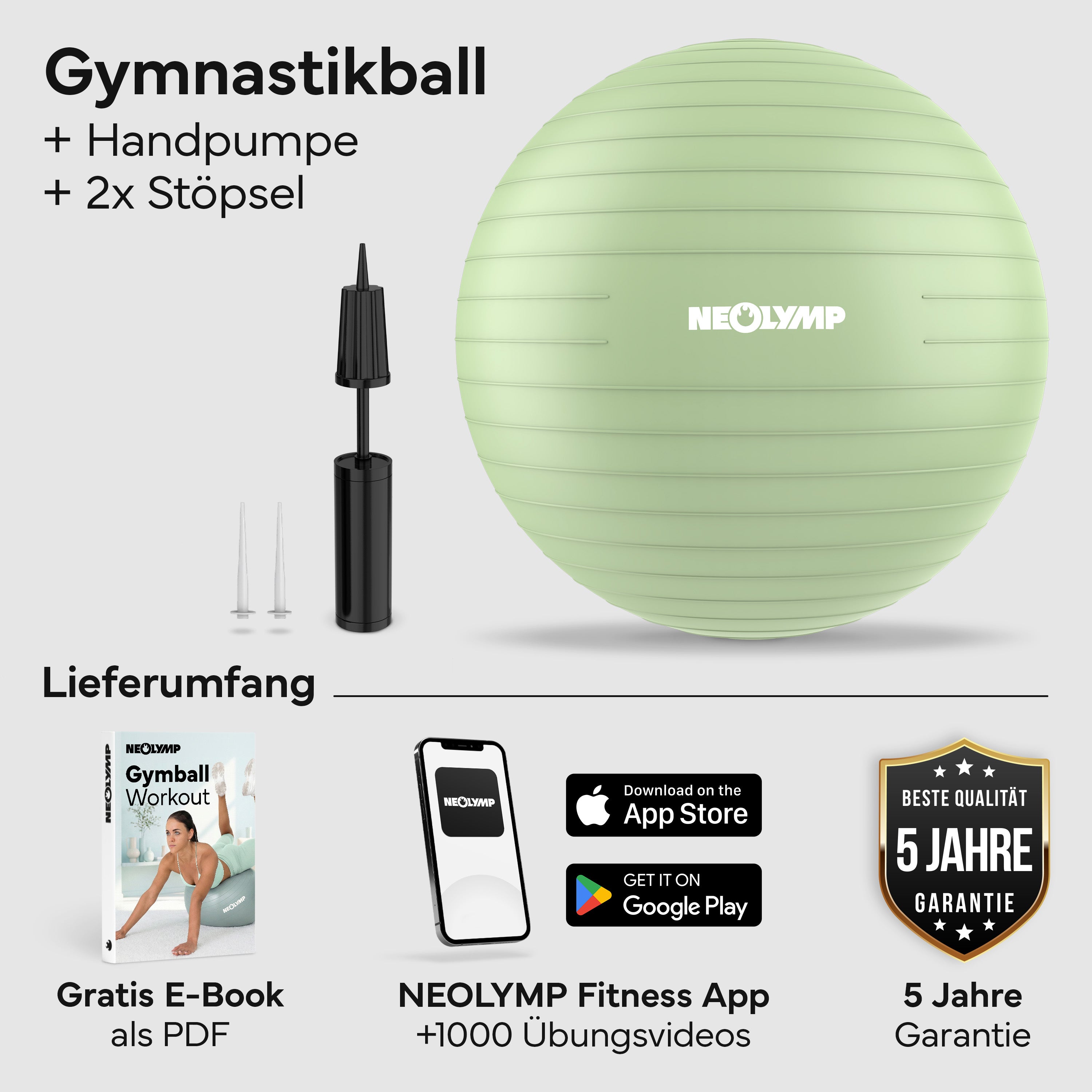 Gymnastikball - für aktives Sitzen, Recovery und Physio – Matcha / M (165 cm) | B-Ware - - Outlet von NEOLYMP | Fitnessequipment und Sportartikel