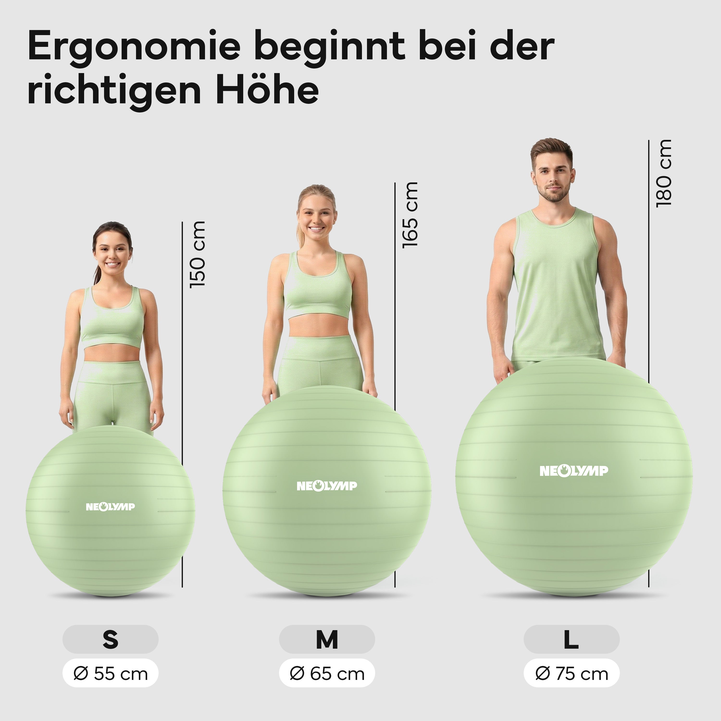 Gymnastikball - für aktives Sitzen, Recovery und Physio – Matcha / M (165 cm) | B-Ware - - Outlet von NEOLYMP | Fitnessequipment und Sportartikel