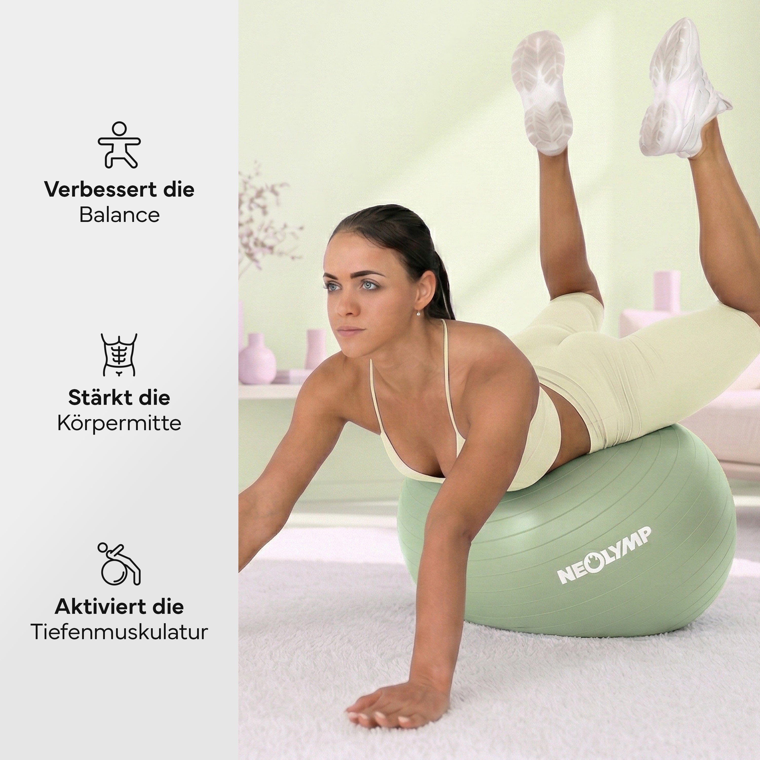 Gymnastikball - für aktives Sitzen, Recovery und Physio – Matcha / M (165 cm) | B-Ware - - Outlet von NEOLYMP | Fitnessequipment und Sportartikel