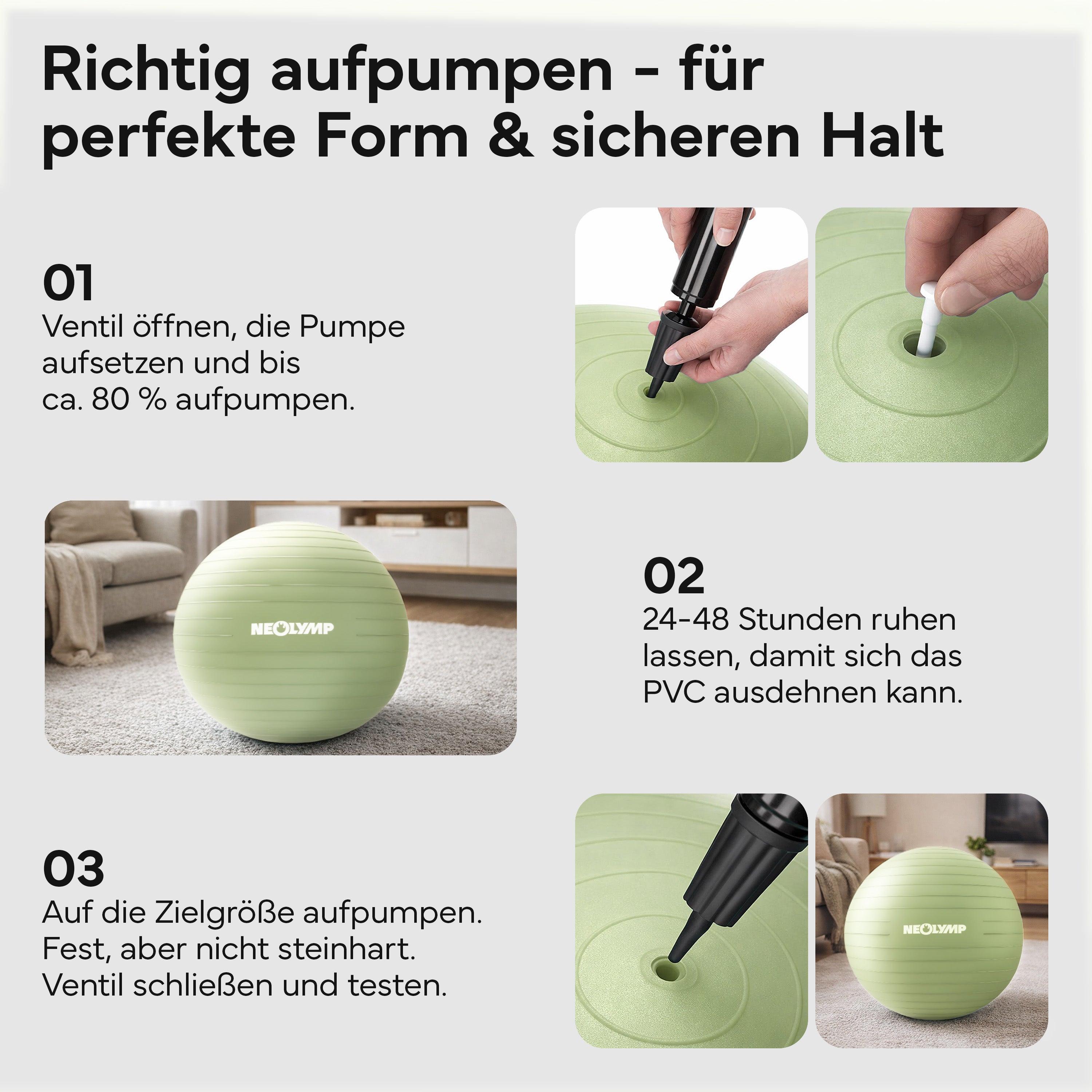 Gymnastikball - für aktives Sitzen, Recovery und Physio – Matcha / M (165 cm) | B-Ware - - Outlet von NEOLYMP | Fitnessequipment und Sportartikel