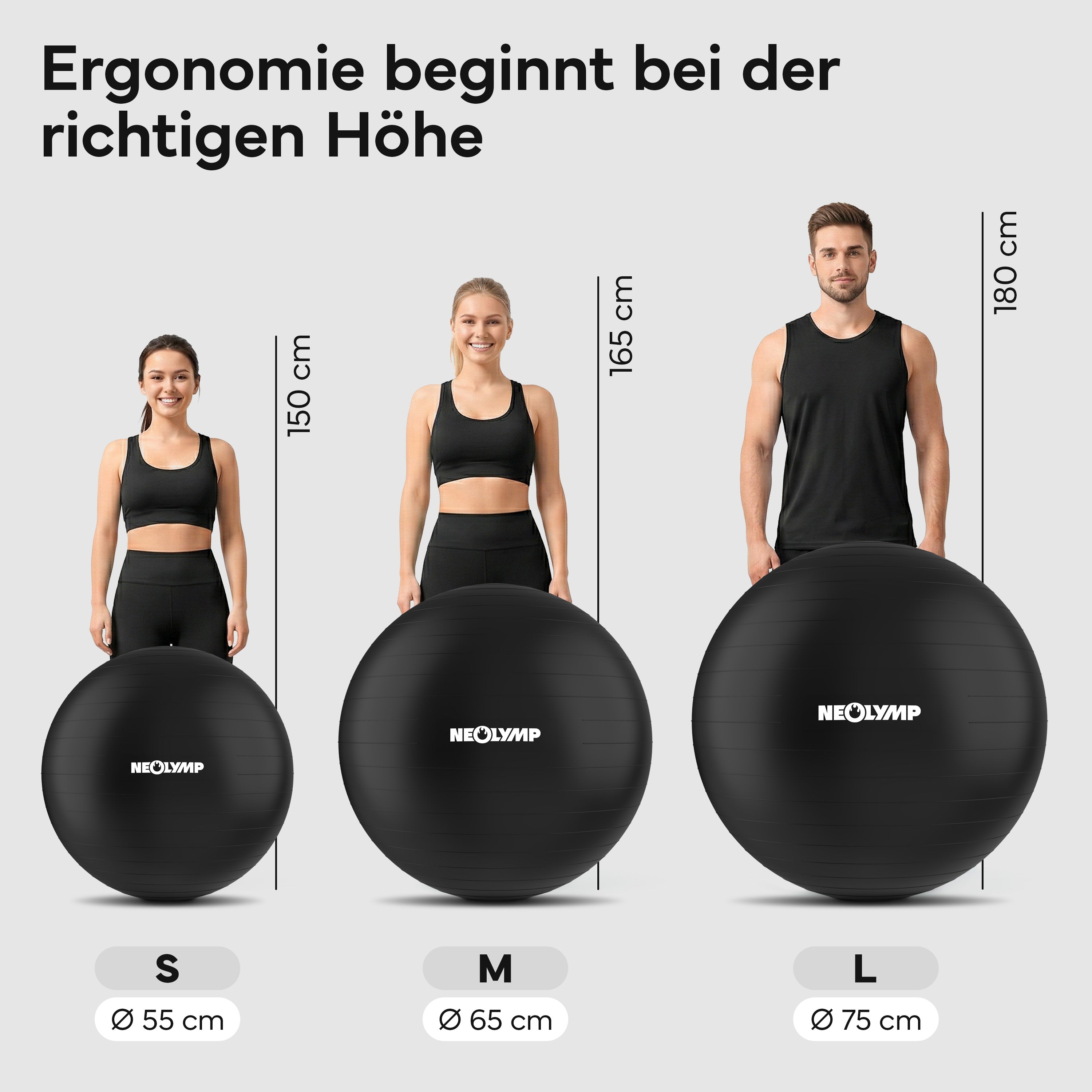 Gymnastikball - für aktives Sitzen, Recovery und Physio - Schwarz - Sportgerät von NEOLYMP | Fitnessequipment und Sportartikel
