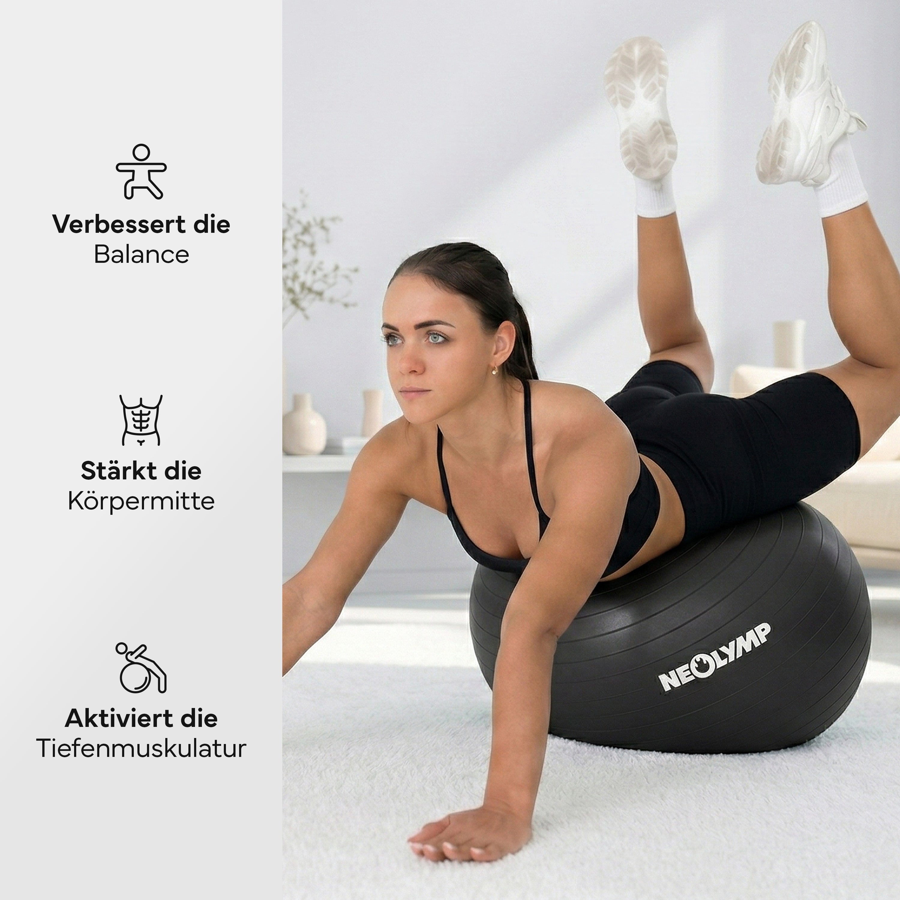 Gymnastikball - für aktives Sitzen, Recovery und Physio - Schwarz - Sportgerät von NEOLYMP | Fitnessequipment und Sportartikel