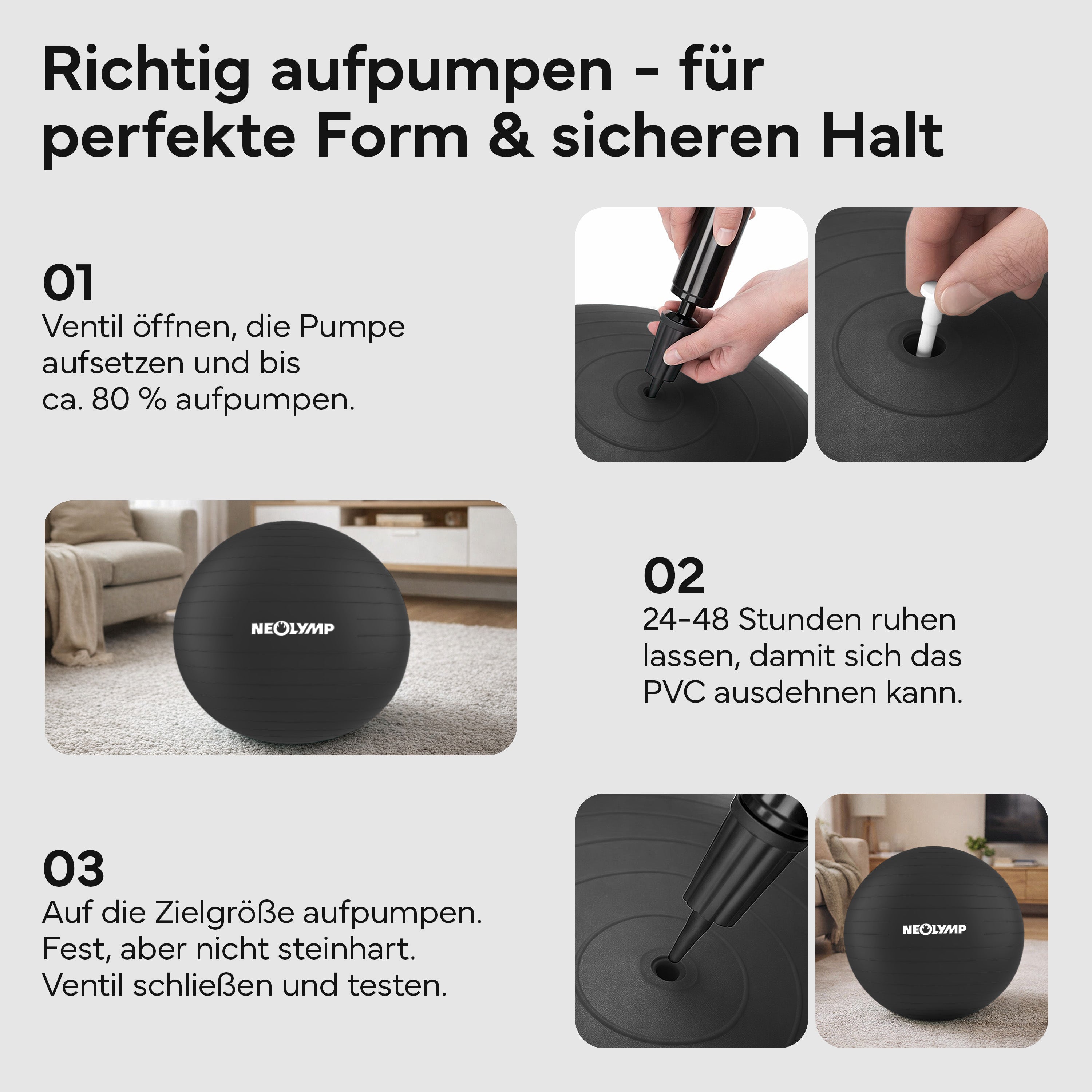 Gymnastikball - für aktives Sitzen, Recovery und Physio - Schwarz - Sportgerät von NEOLYMP | Fitnessequipment und Sportartikel
