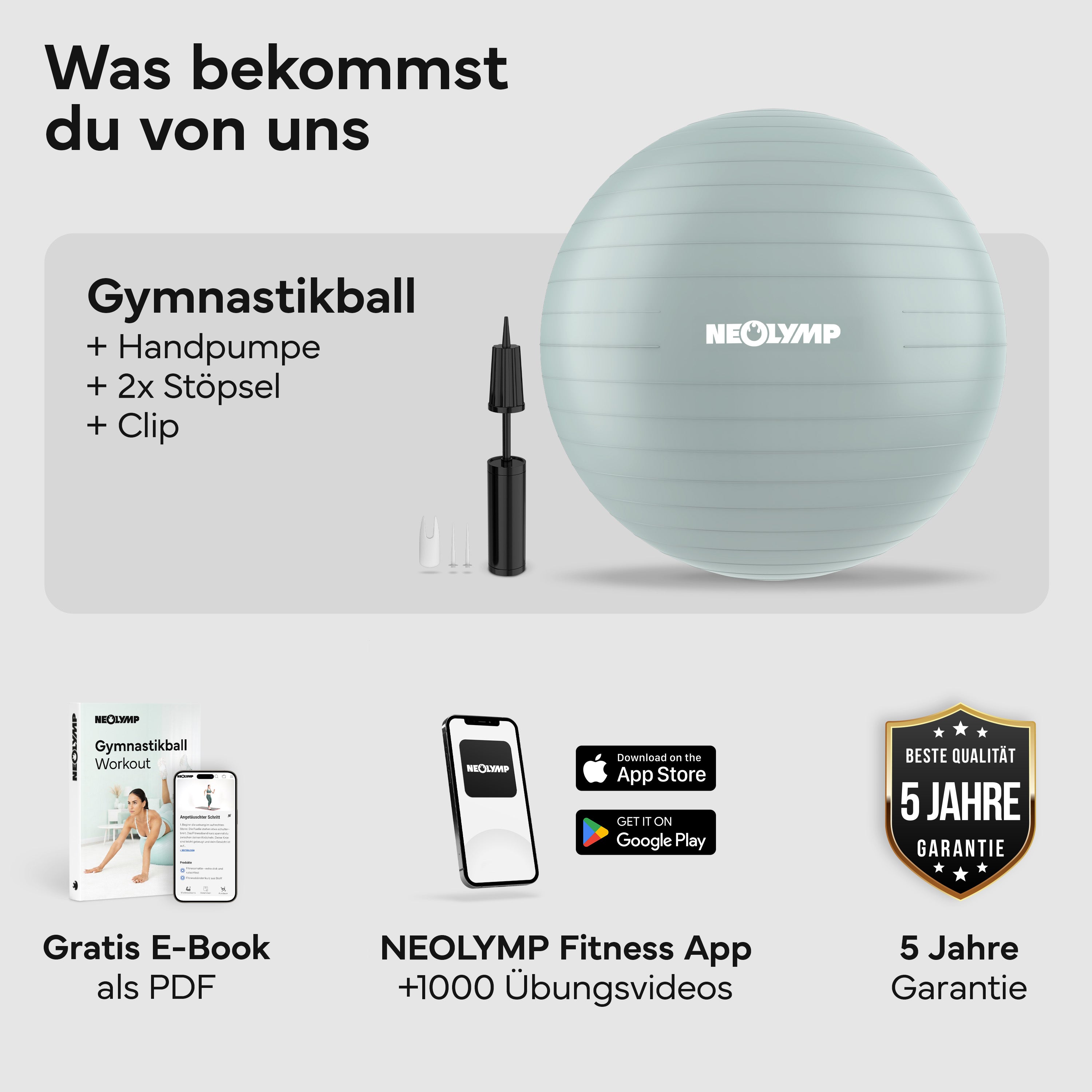 Gymnastikball - für aktives Sitzen, Recovery und Physio – Sky Blue / S (150 cm) | B-Ware - - Outlet von NEOLYMP | Fitnessequipment und Sportartikel