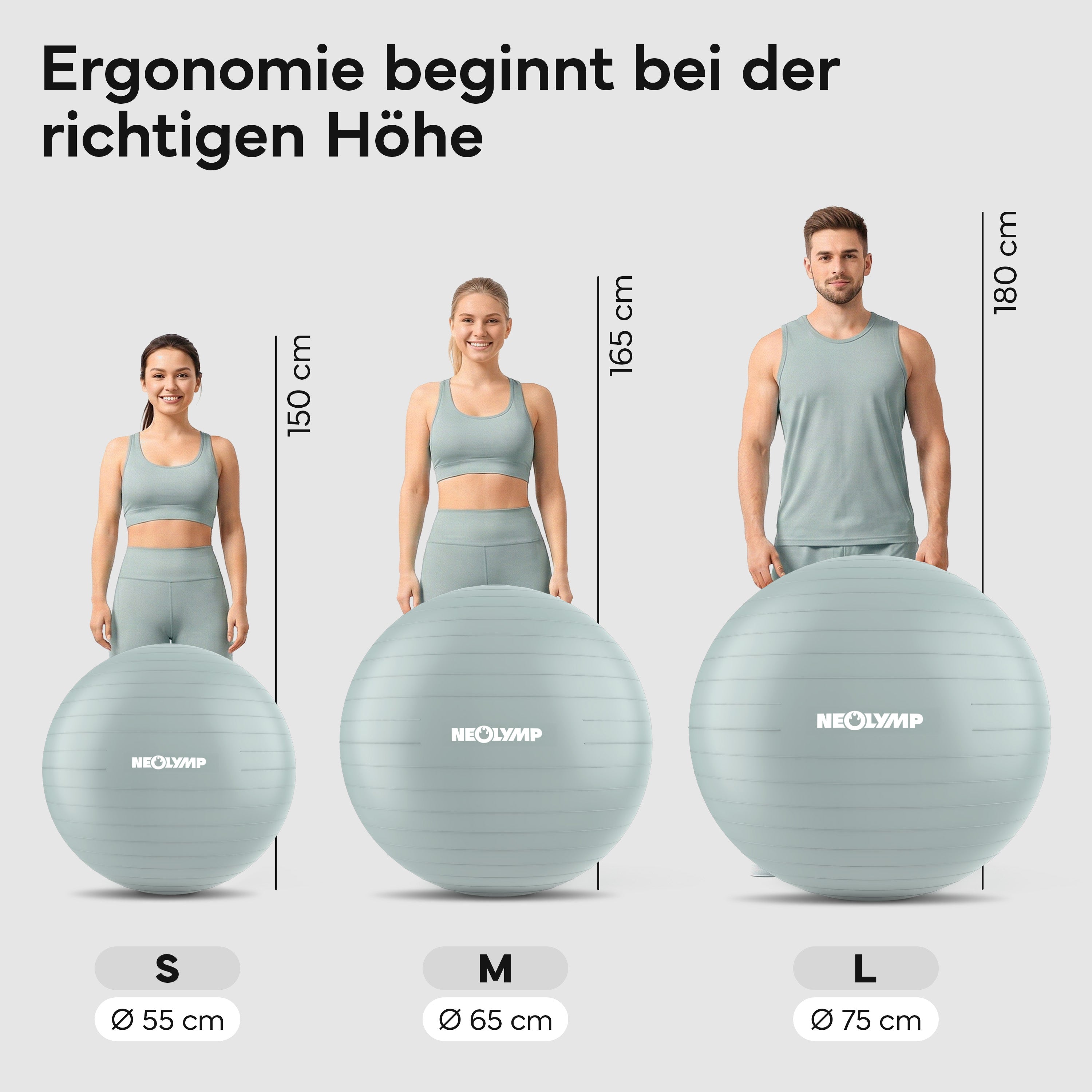 Gymnastikball - für aktives Sitzen, Recovery und Physio – Sky Blue / S (150 cm) | B-Ware - - Outlet von NEOLYMP | Fitnessequipment und Sportartikel