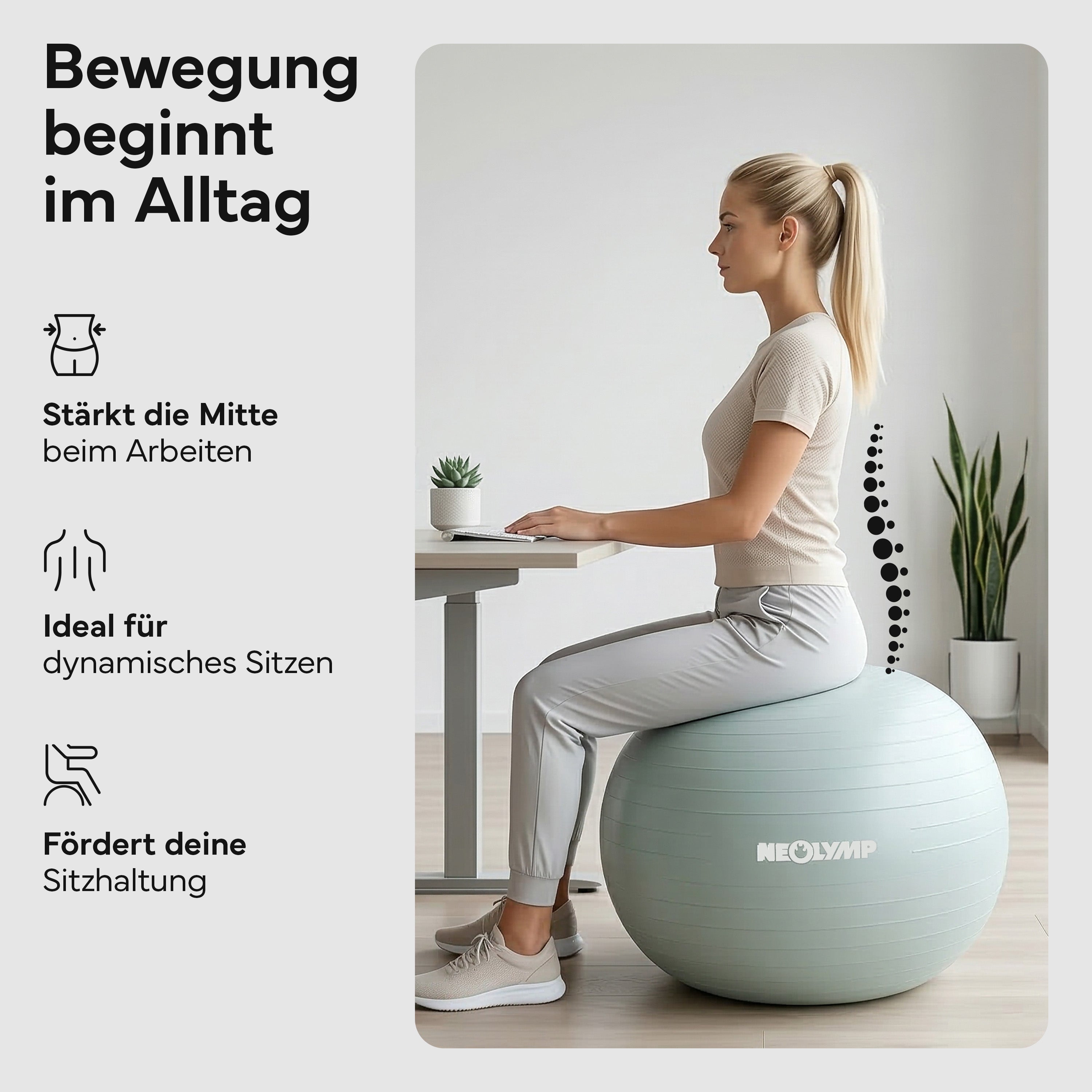 Gymnastikball - für aktives Sitzen, Recovery und Physio – Sky Blue / S (150 cm) | B-Ware - - Outlet von NEOLYMP | Fitnessequipment und Sportartikel