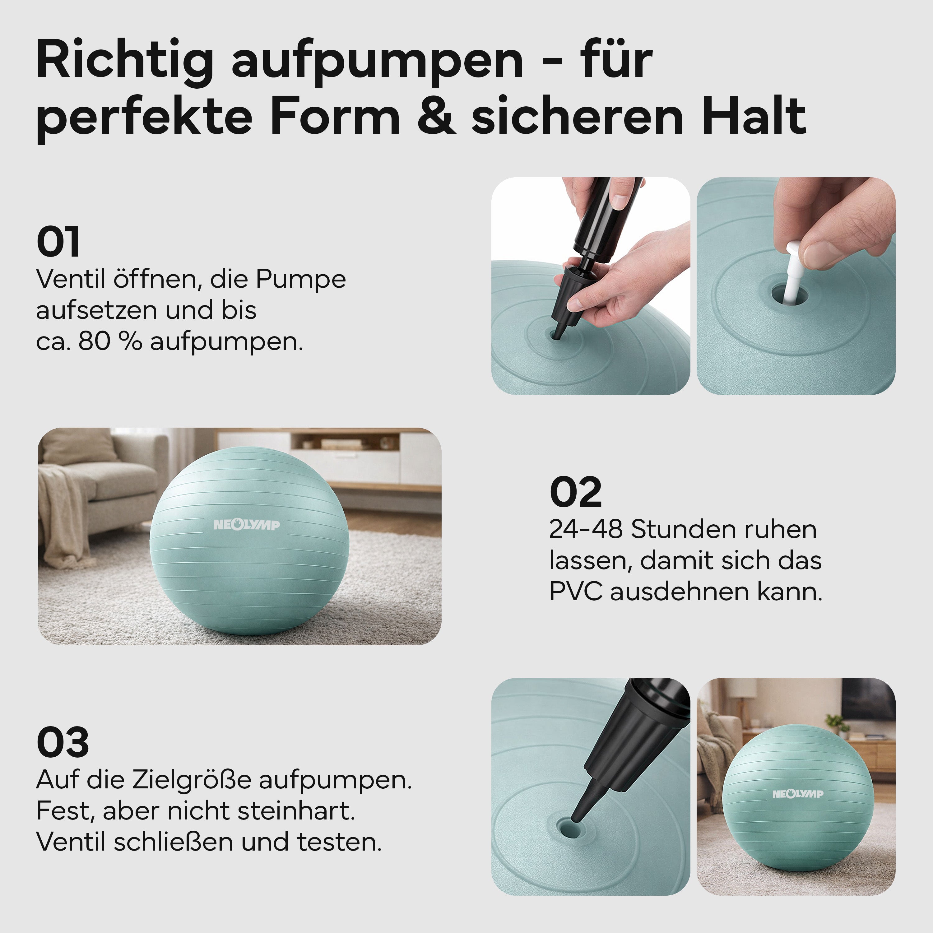 Gymnastikball - für aktives Sitzen, Recovery und Physio – Sky Blue / S (150 cm) | B-Ware - - Outlet von NEOLYMP | Fitnessequipment und Sportartikel