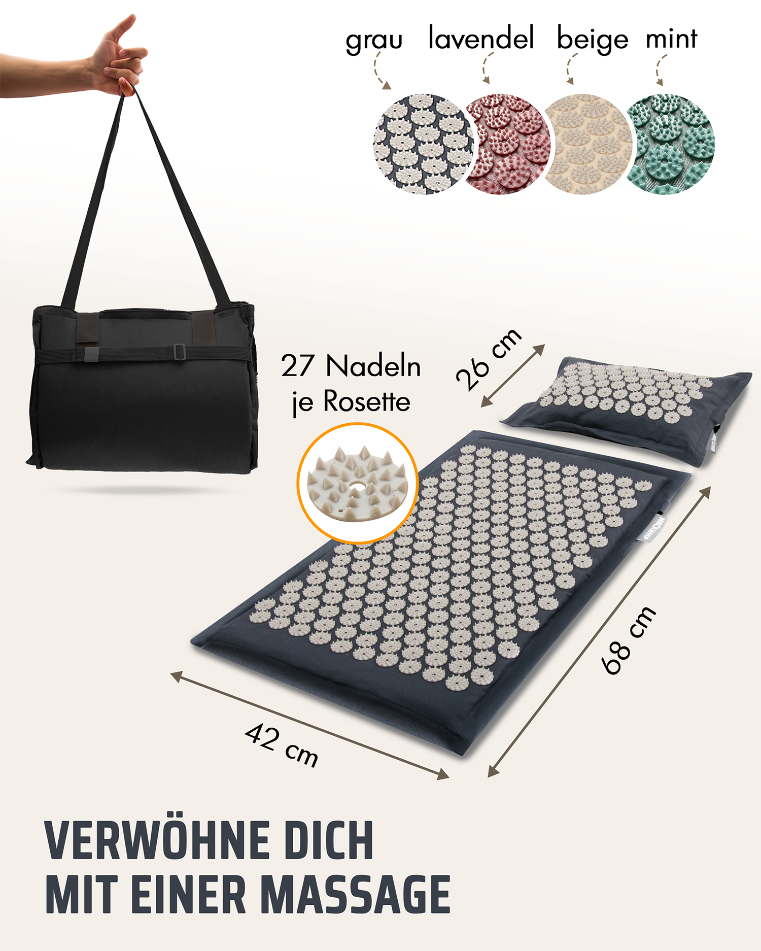Akupressurmatte mit Kissen inkl. Stuhlbefestigung & Tragefunktion - - Recovery & Akupressur von NEOLYMP | Fitnessequipment und Sportartikel