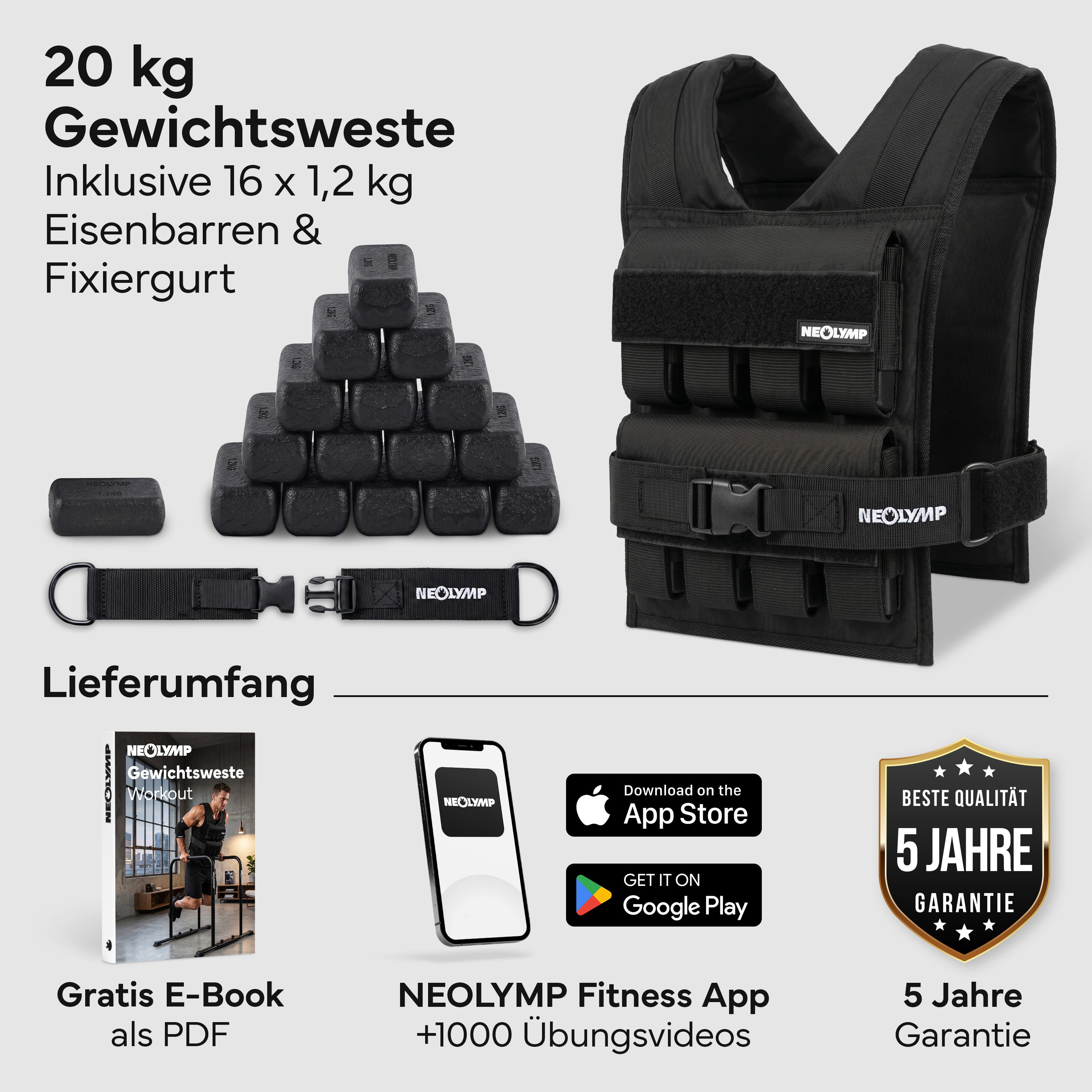 Verstellbare Gewichtsweste bis 20 kg, für Calisthenics | B-Ware - - Outlet von NEOLYMP | Fitnessequipment und Sportartikel