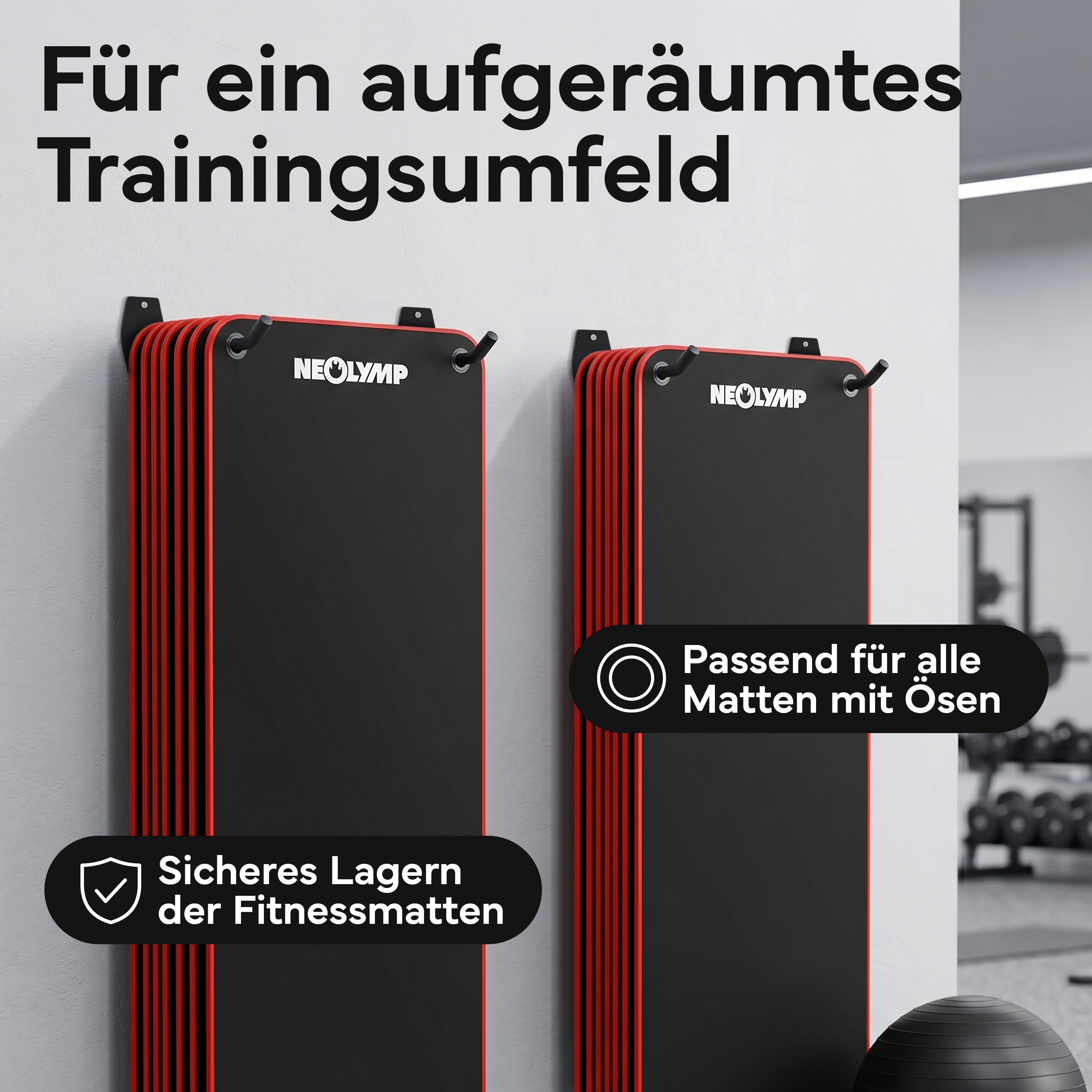 Wandhalterung 2er-Set - für Fitnessmatten mit Ösen - - Zubehör von NEOLYMP | Fitnessequipment und Sportartikel