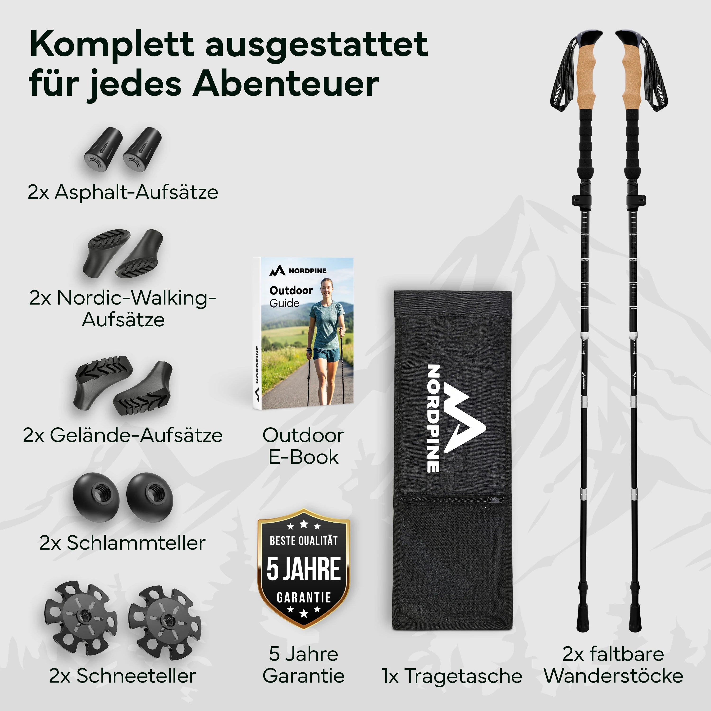 Faltbare Wanderstöcke aus Carbon / Aluminium - Aluminum 100-120cm - Outdoor-Equipment von NORDPINE | Outdoor-Equipment, Wandern, Camping