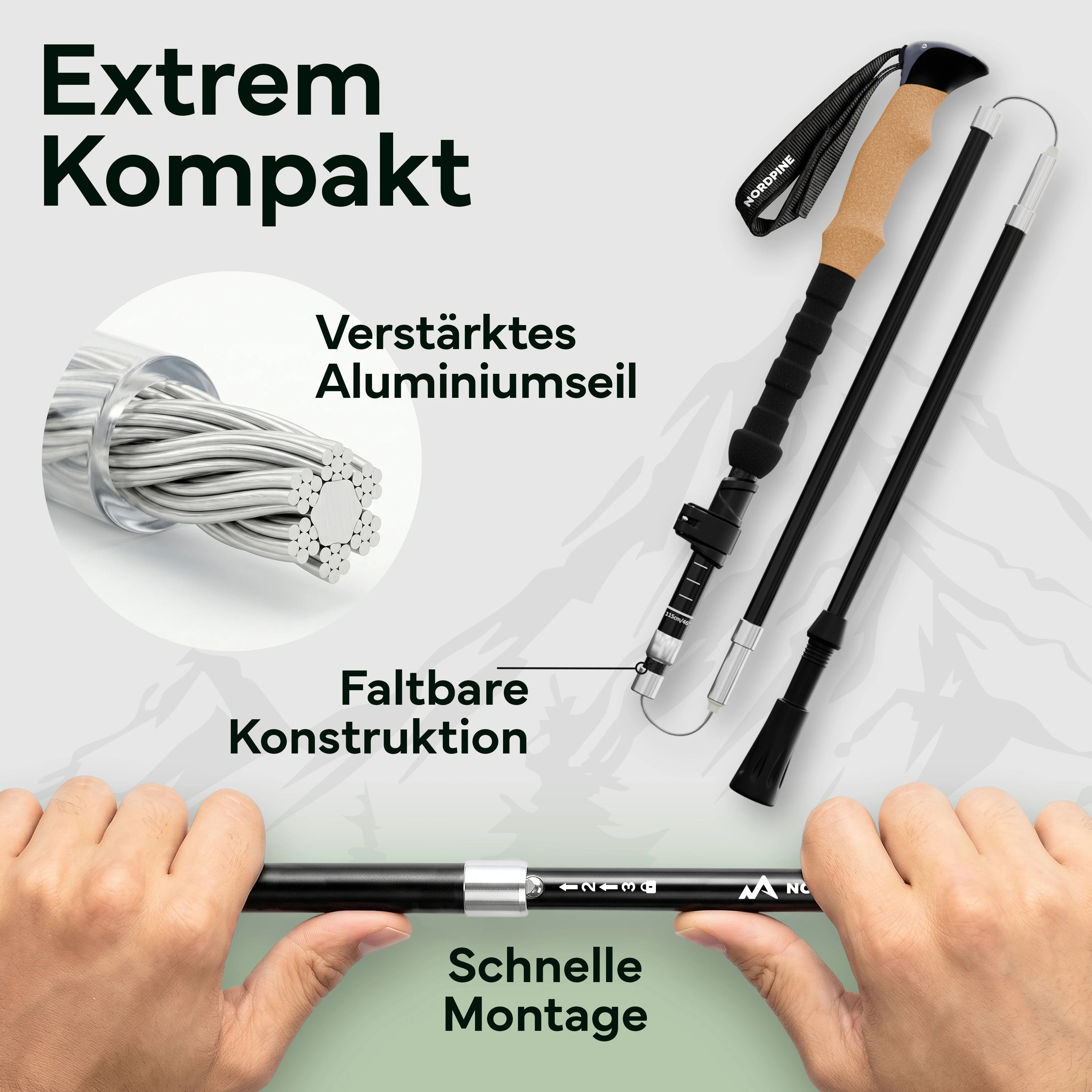 Faltbare Wanderstöcke aus Carbon / Aluminium - Aluminum 115-135cm - Outdoor-Equipment von NORDPINE | Outdoor-Equipment, Wandern, Camping