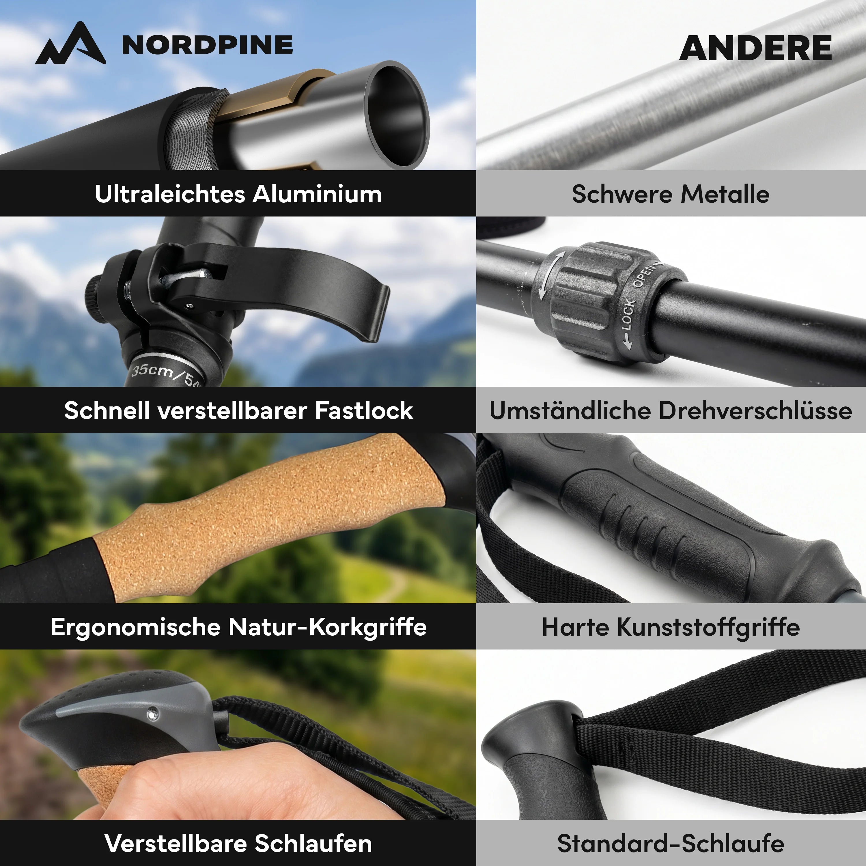 Faltbare Wanderstöcke aus Carbon / Aluminium - Aluminum 100-120cm - Outdoor-Equipment von NORDPINE | Outdoor-Equipment, Wandern, Camping