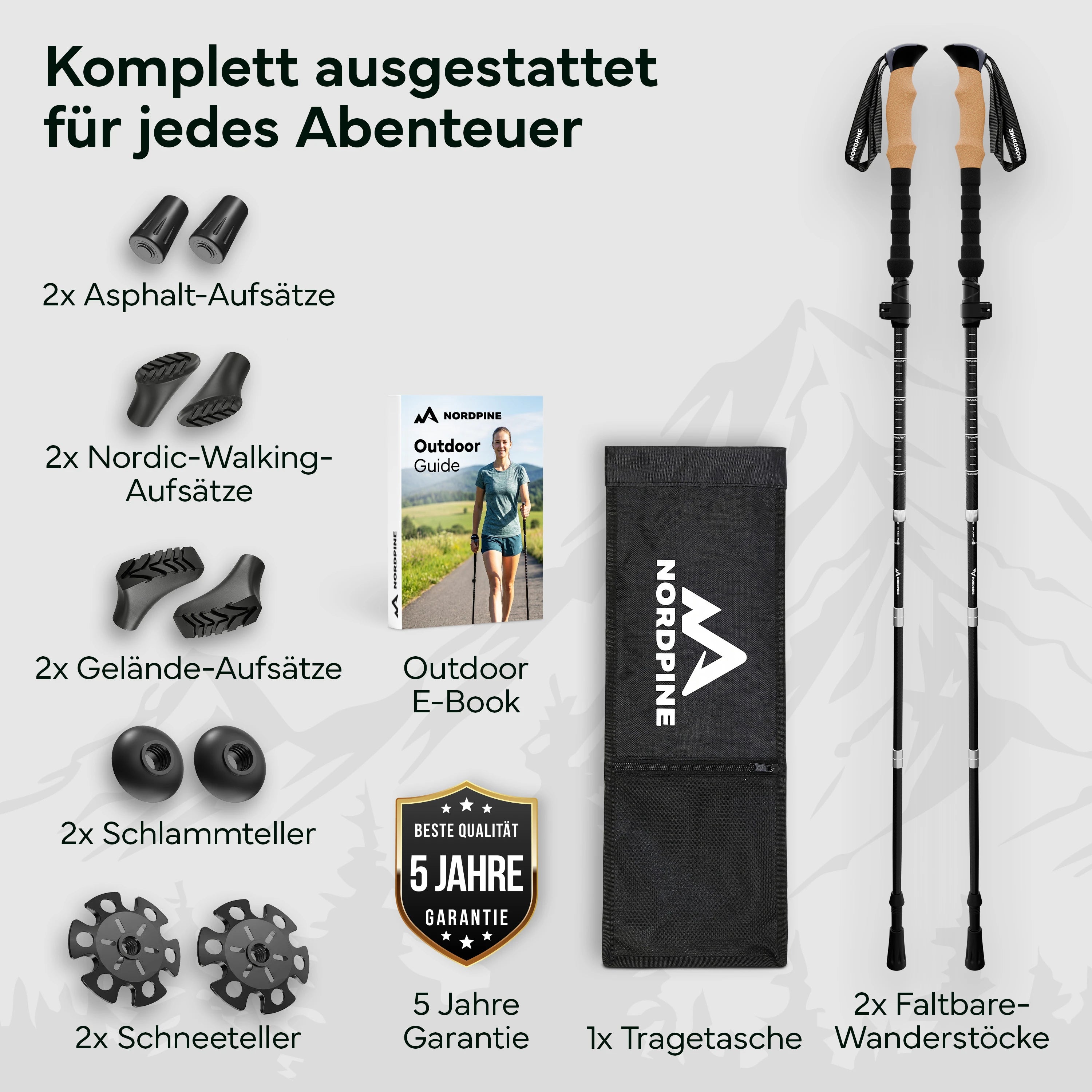 Faltbare Wanderstöcke aus Carbon / Aluminium - Carbon 115-135cm - Outdoor-Equipment von NORDPINE | Outdoor-Equipment, Wandern, Camping