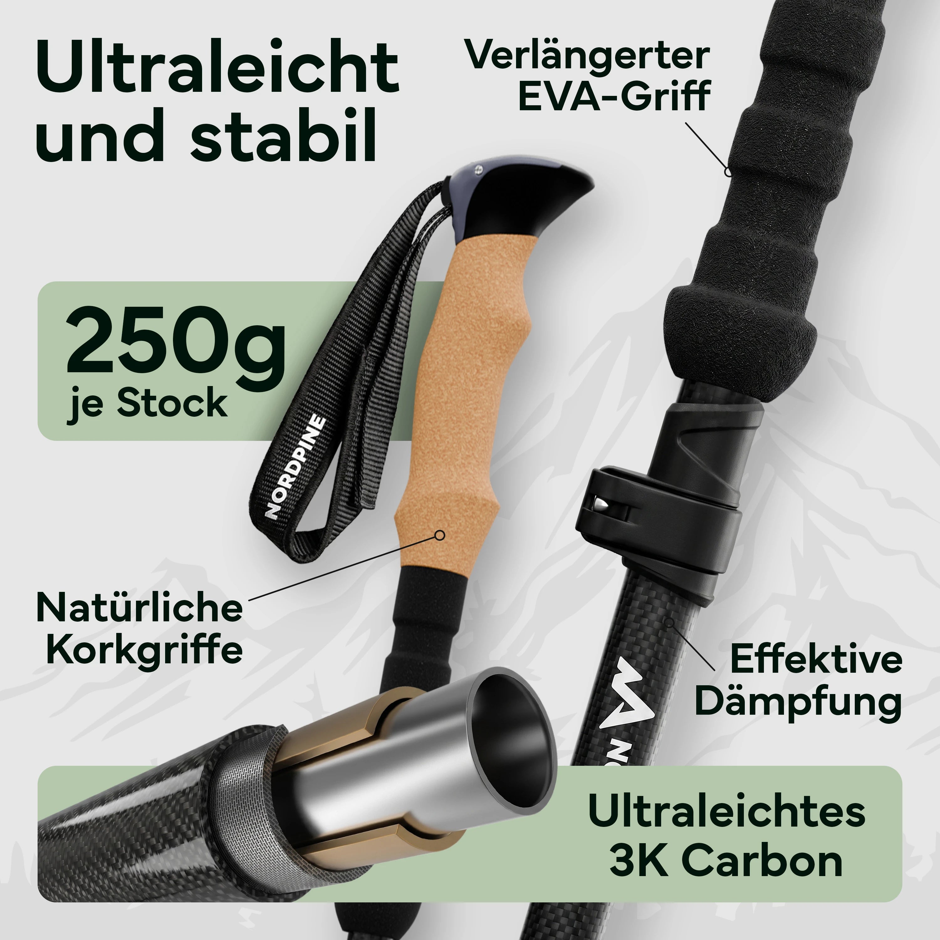 Faltbare Wanderstöcke aus Carbon / Aluminium - Carbon 100-120cm - Outdoor-Equipment von NORDPINE | Outdoor-Equipment, Wandern, Camping