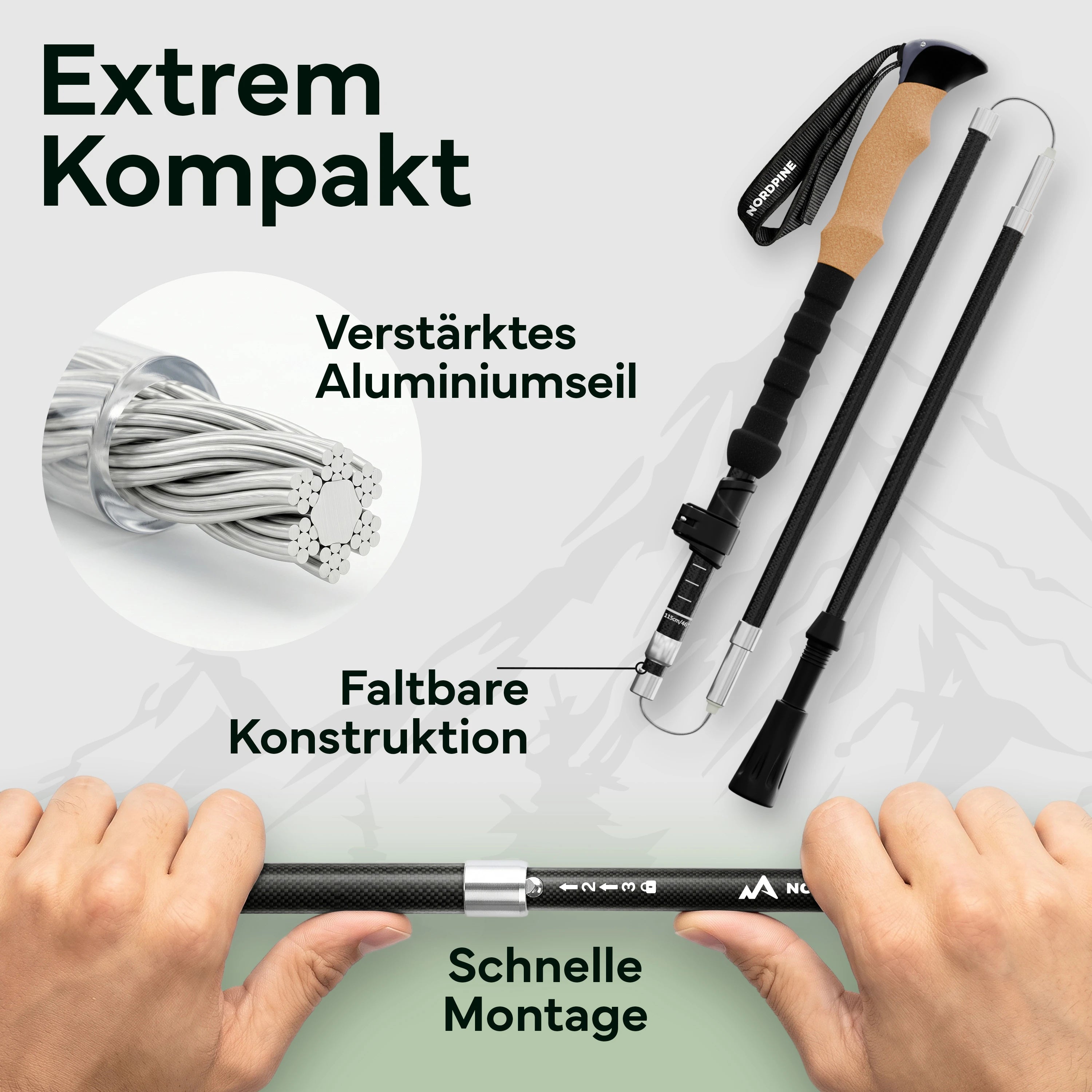 Faltbare Wanderstöcke aus Carbon / Aluminium - Carbon 100-120cm - Outdoor-Equipment von NORDPINE | Outdoor-Equipment, Wandern, Camping