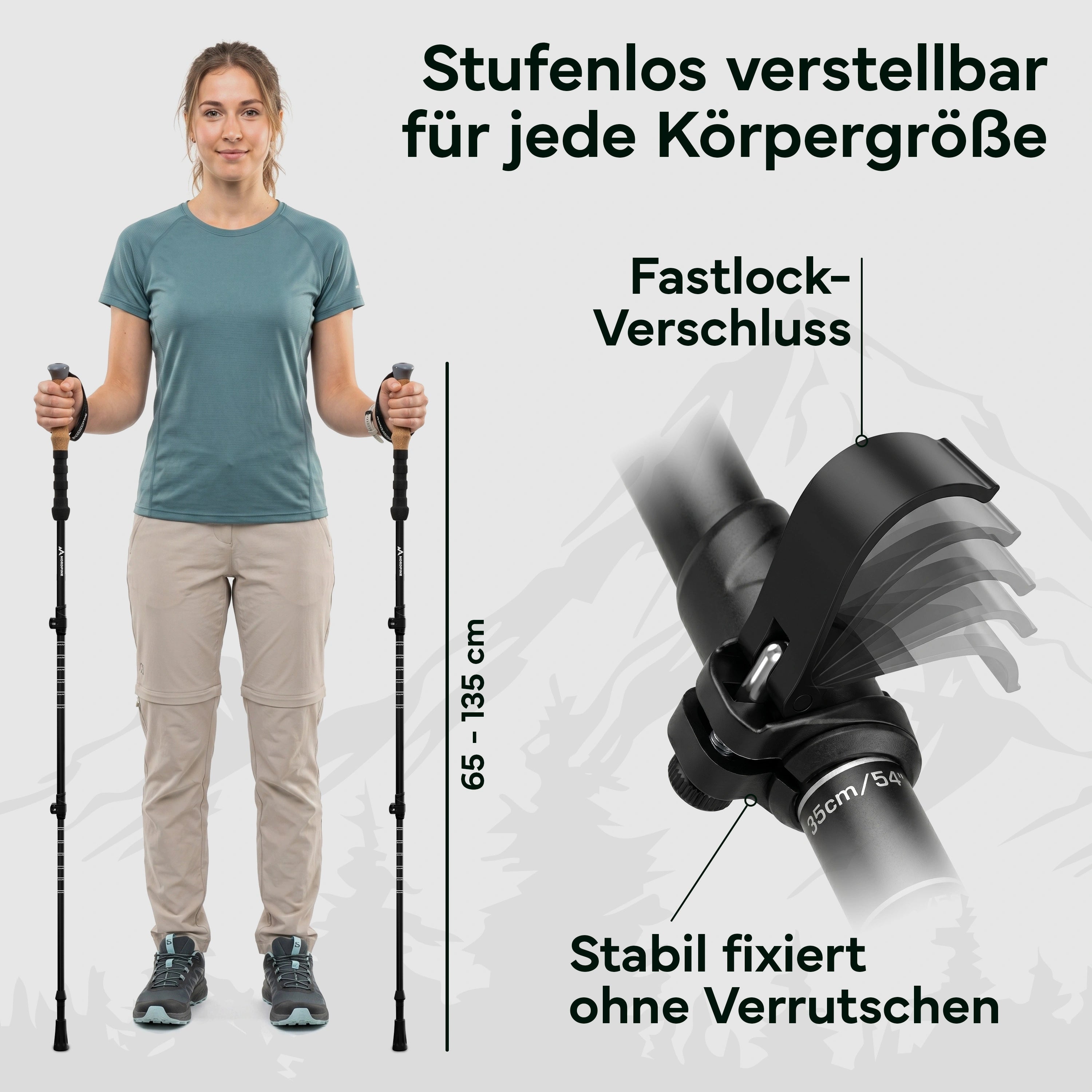 Teleskop Wanderstöcke aus Carbon / Aluminium - Aluminum 65-135cm - Outdoor-Equipment von NORDPINE | Outdoor-Equipment, Wandern, Camping