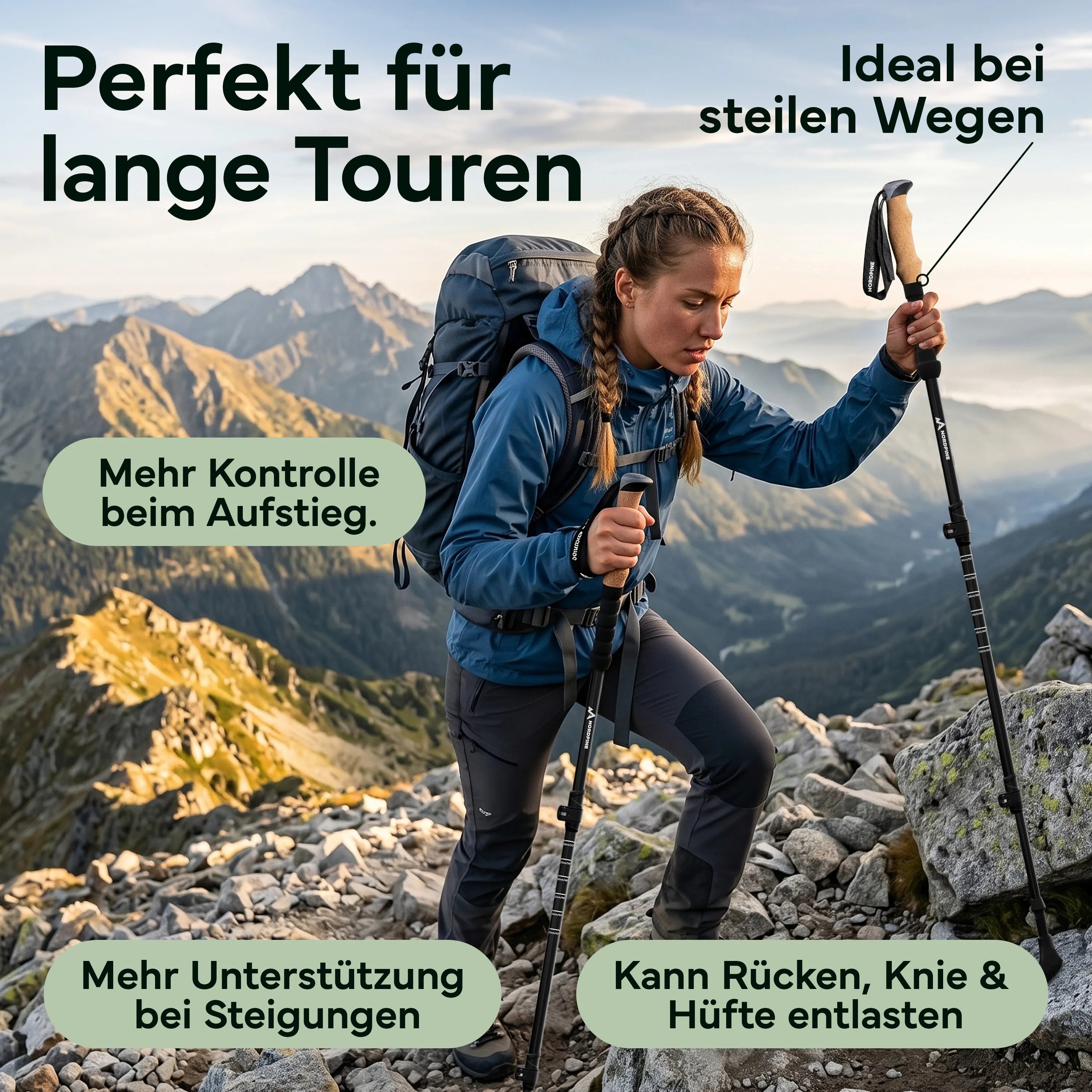 Teleskop Wanderstöcke aus Carbon / Aluminium - Aluminum 65-135cm - Outdoor-Equipment von NORDPINE | Outdoor-Equipment, Wandern, Camping