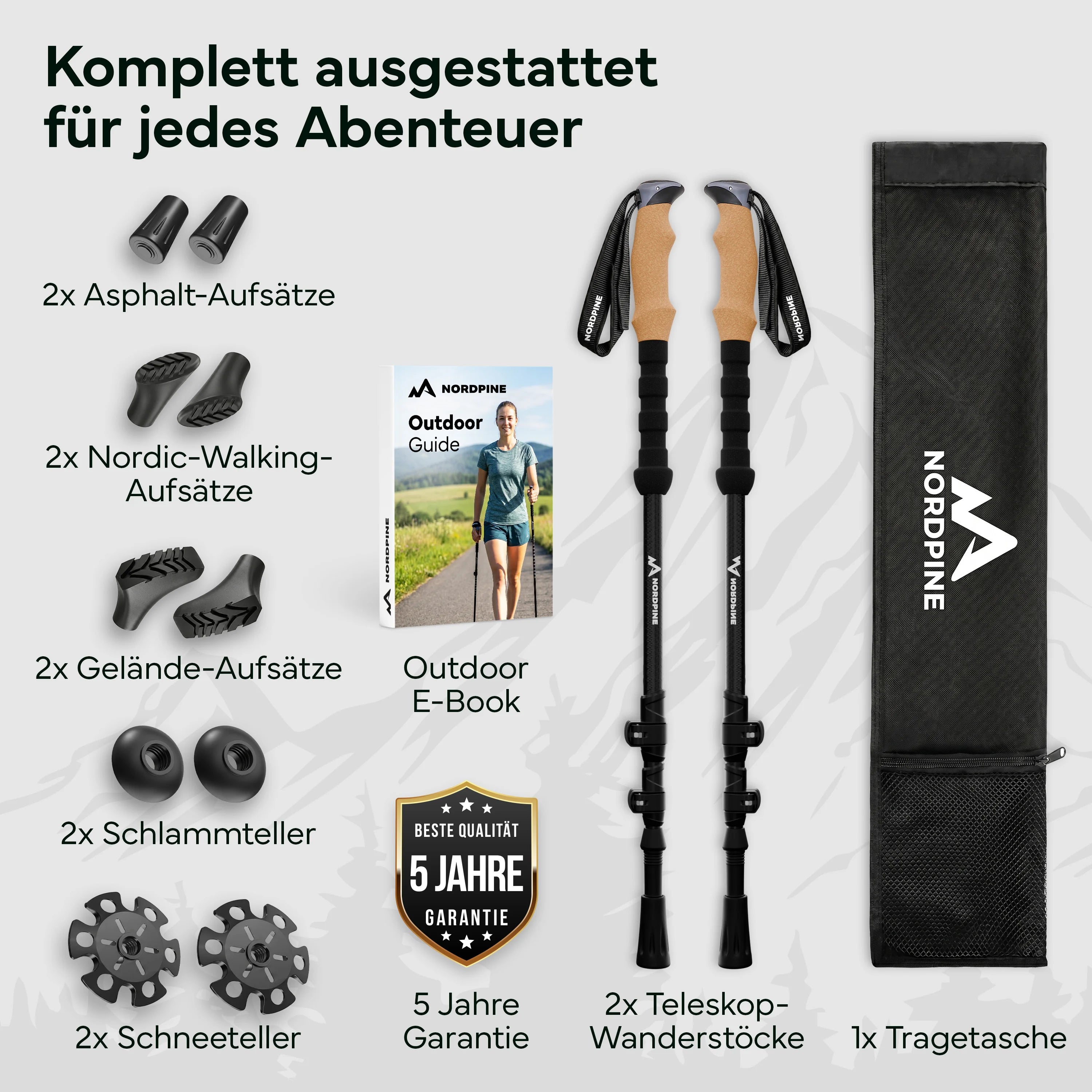 Teleskop Wanderstöcke aus Carbon / Aluminium - Carbon 65-135cm - Outdoor-Equipment von NORDPINE | Outdoor-Equipment, Wandern, Camping