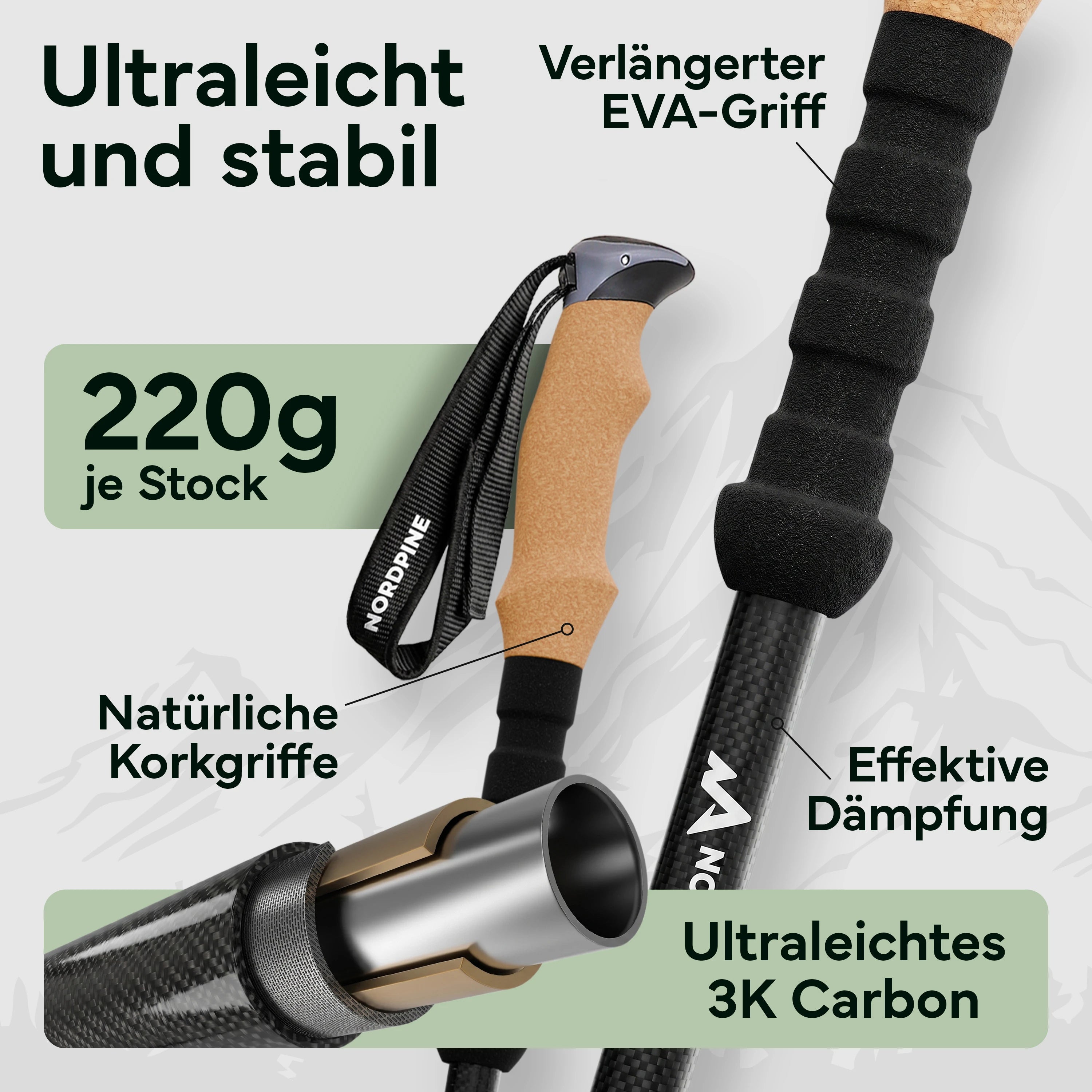 Teleskop Wanderstöcke aus Carbon / Aluminium - Carbon 65-135cm - Outdoor-Equipment von NORDPINE | Outdoor-Equipment, Wandern, Camping
