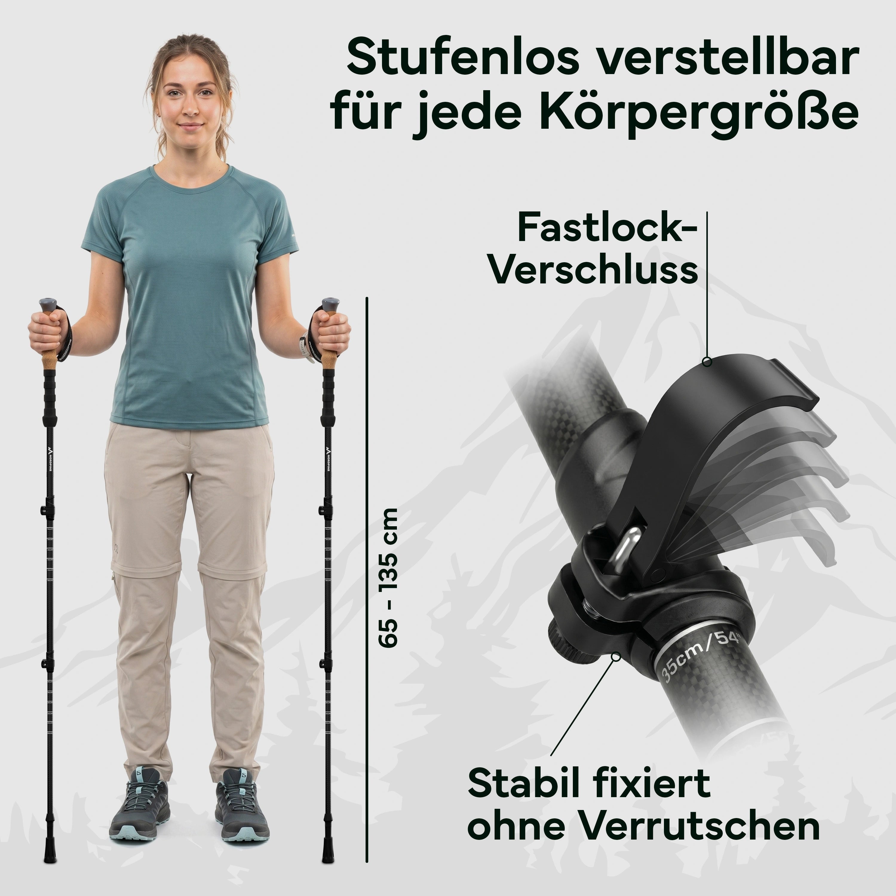 Teleskop Wanderstöcke aus Carbon / Aluminium - Carbon 65-135cm - Outdoor-Equipment von NORDPINE | Outdoor-Equipment, Wandern, Camping