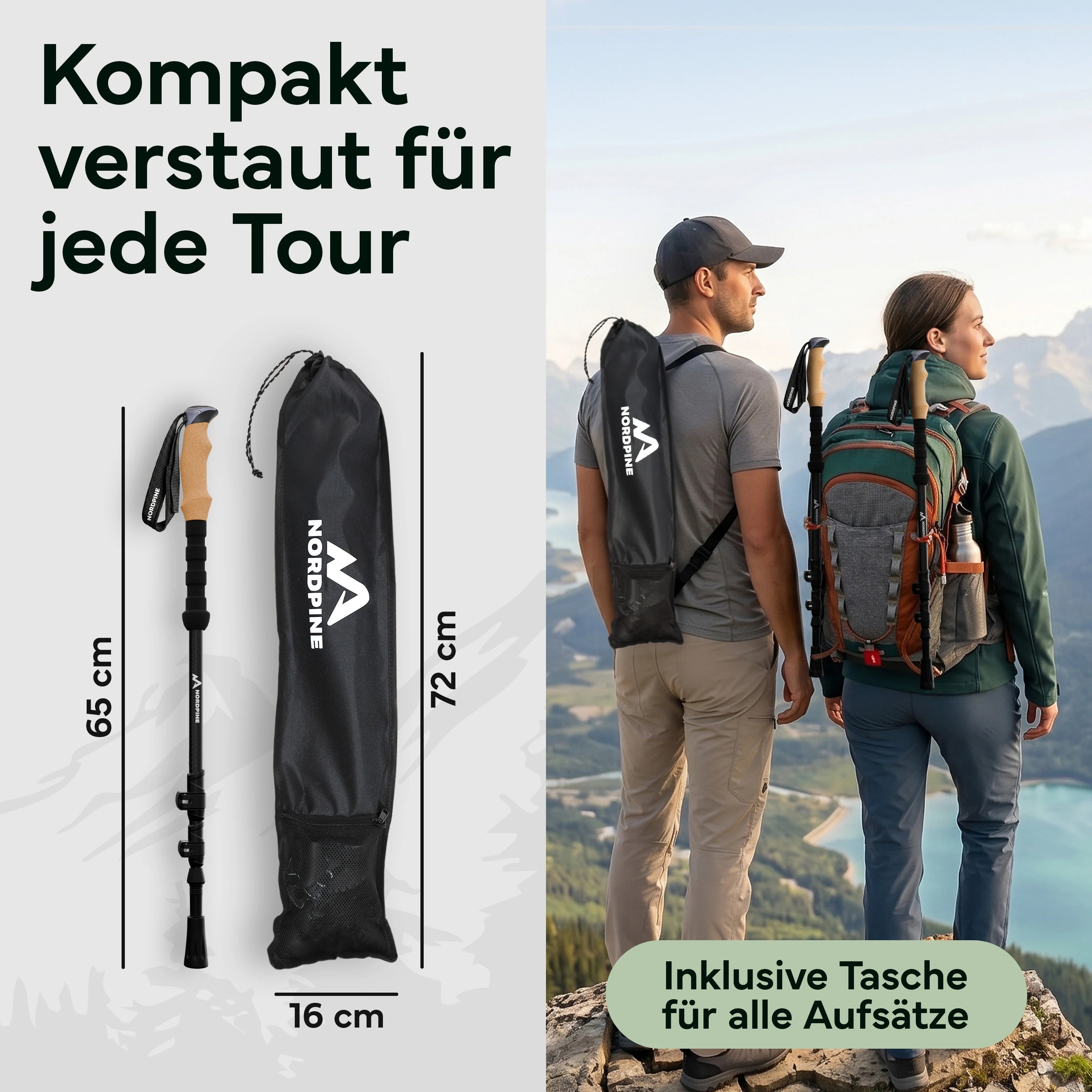 Teleskop Wanderstöcke aus Carbon / Aluminium - Carbon 65-135cm - Outdoor-Equipment von NORDPINE | Outdoor-Equipment, Wandern, Camping