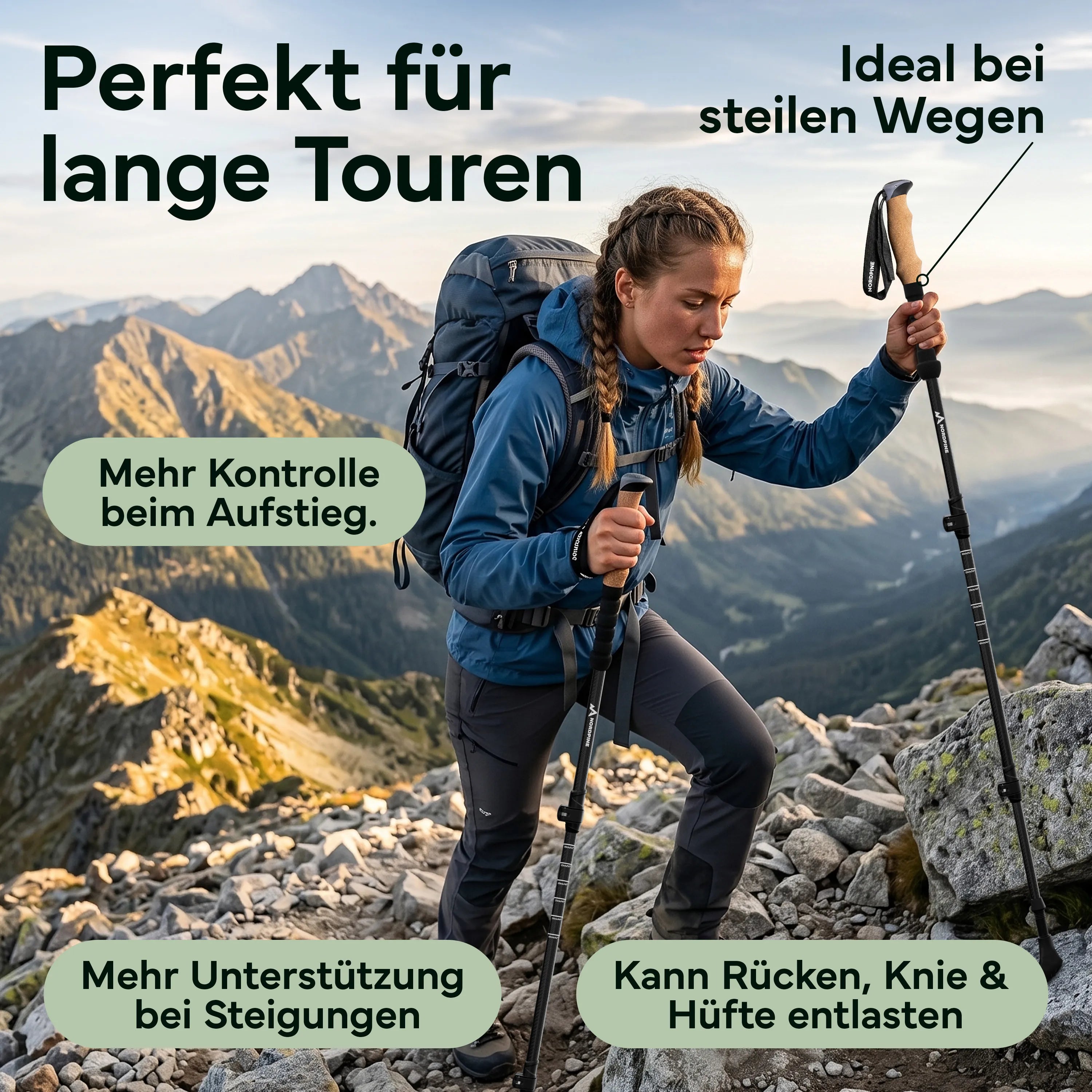 Teleskop Wanderstöcke aus Carbon / Aluminium - Carbon 65-135cm - Outdoor-Equipment von NORDPINE | Outdoor-Equipment, Wandern, Camping