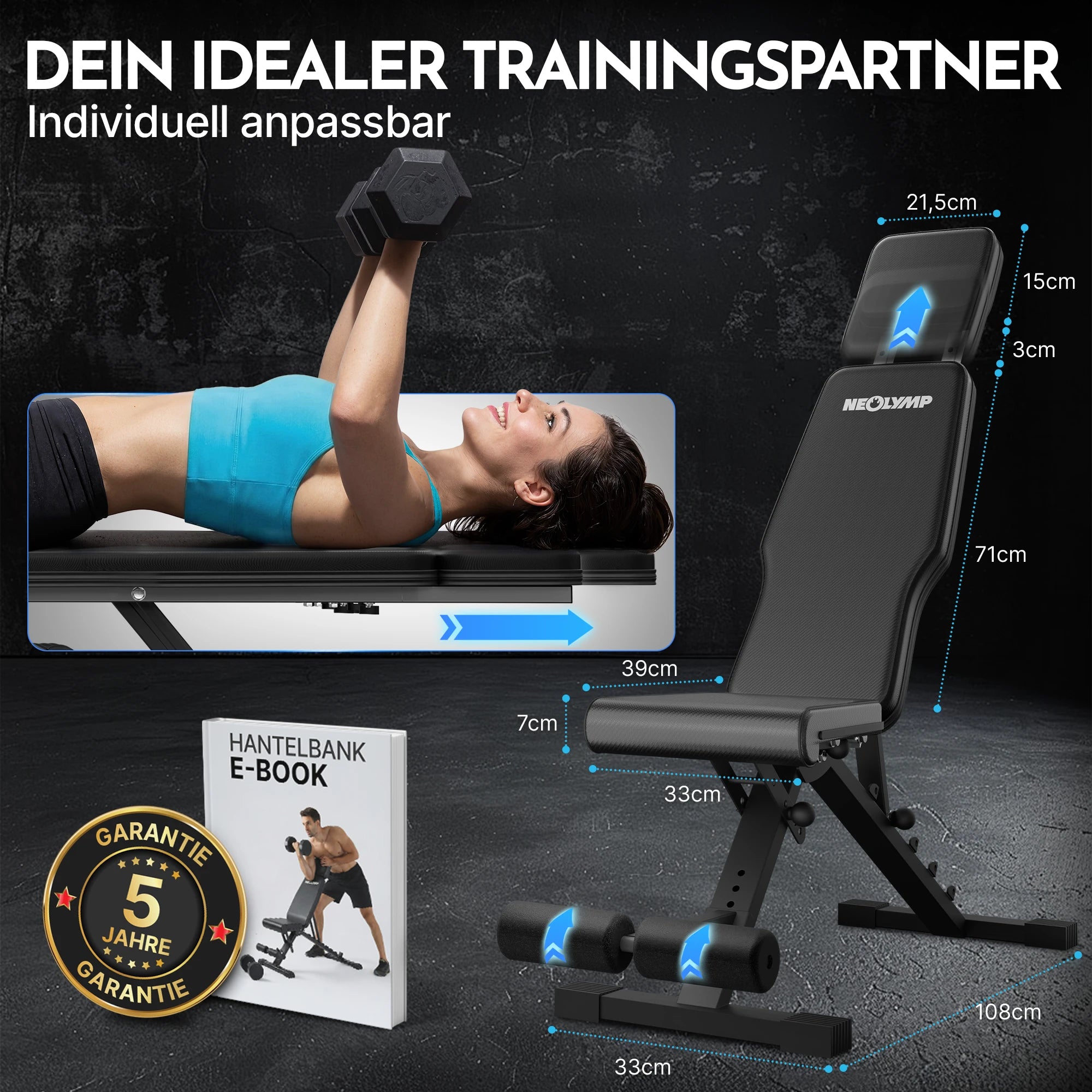 Hantelbank schwarz - rutschfest, mit Carbonfaser-Bezug - - Sportgerät von NEOLYMP | Fitnessequipment und Sportartikel