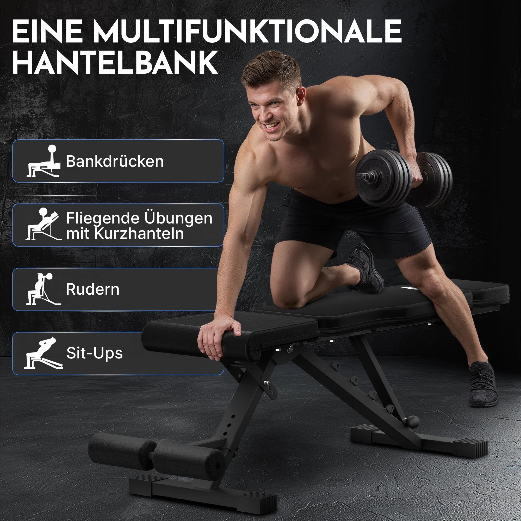 Hantelbank schwarz - rutschfest, mit Carbonfaser-Bezug - - Sportgerät von NEOLYMP | Fitnessequipment und Sportartikel