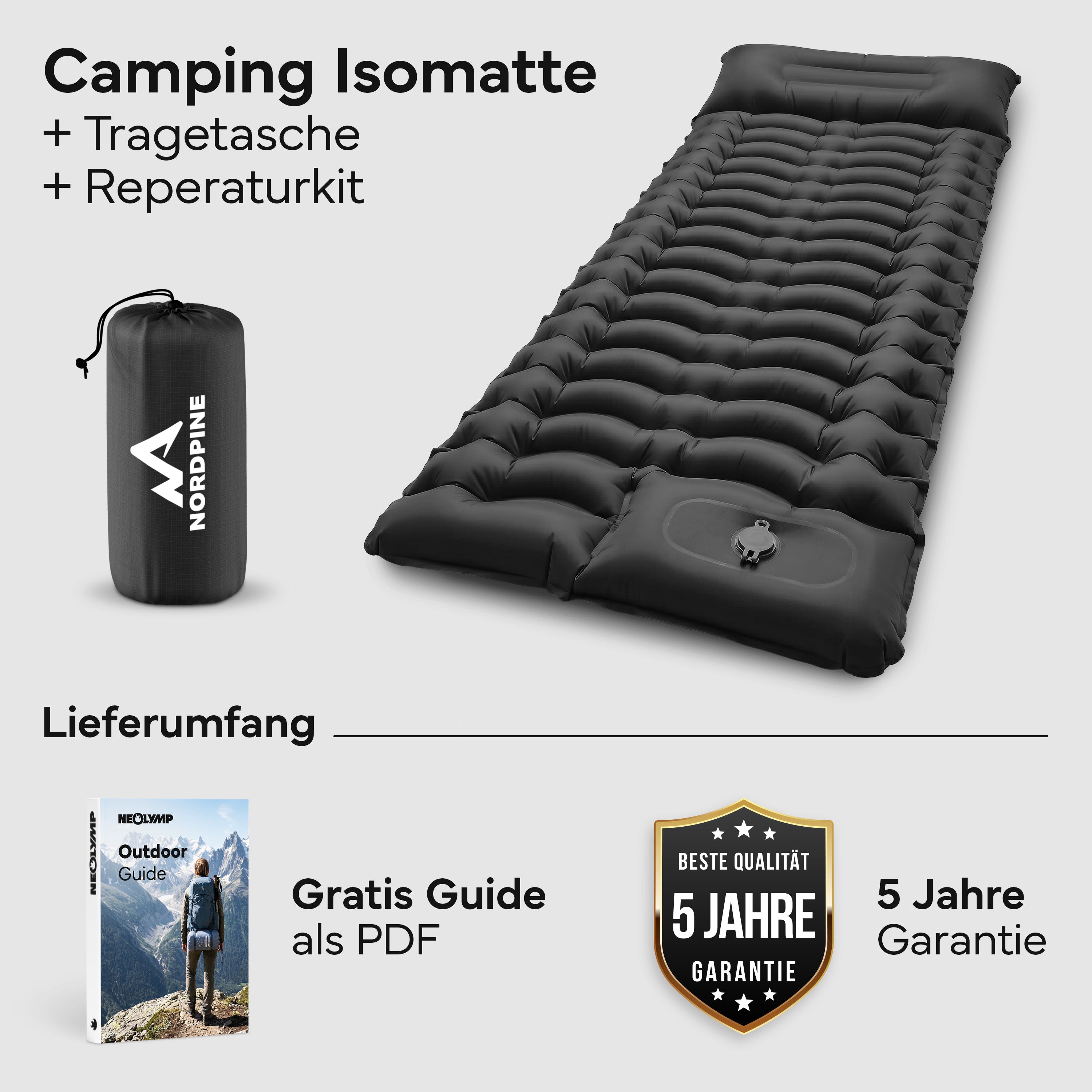 Isomatte Single - kombinierbar, integrierte Luftpumpe – Schwarz | B-Ware - - Outlet von NEOLYMP | Fitnessequipment und Sportartikel