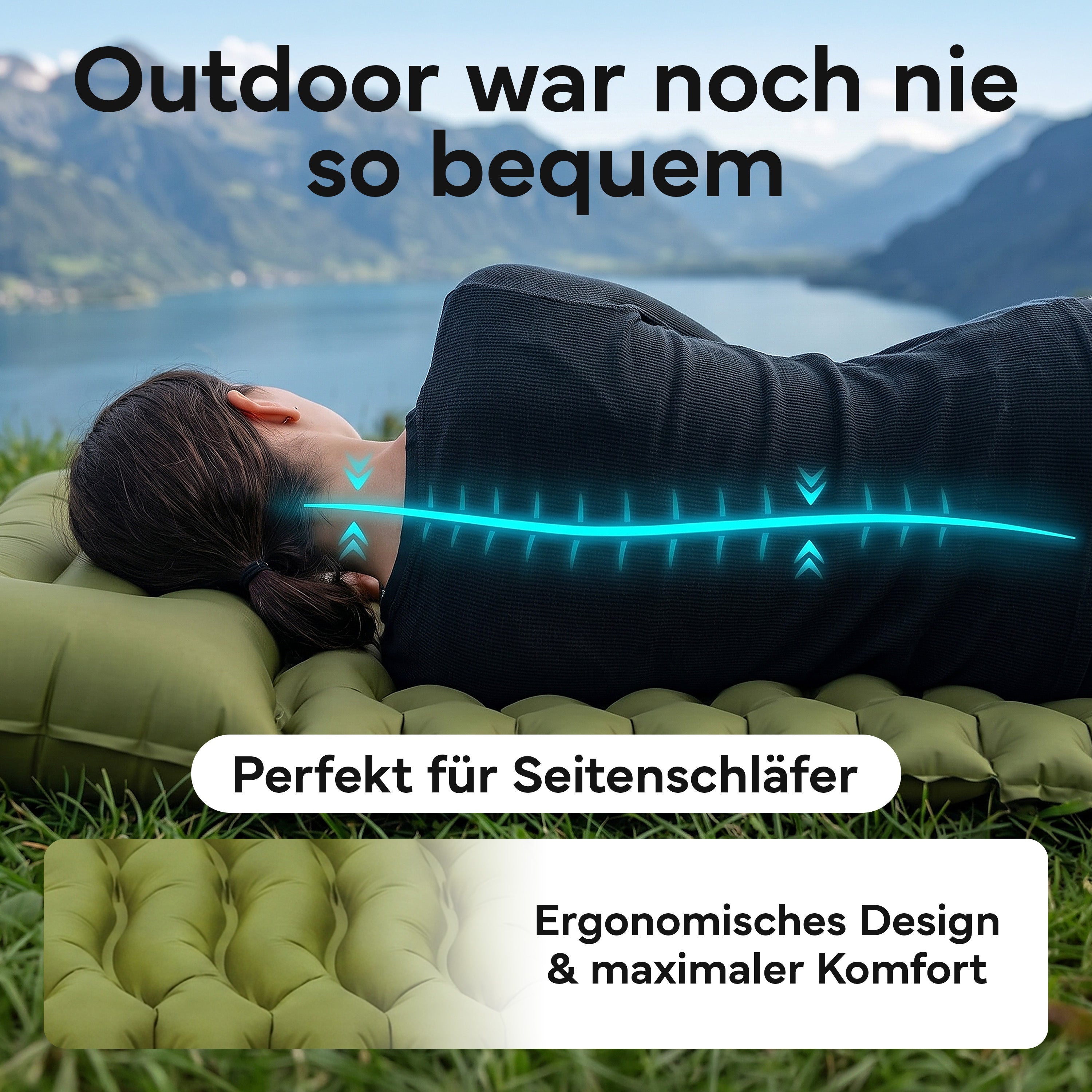 Isomatte Single - kombinierbar, integrierte Luftpumpe – Army Green | B-Ware - - Outlet von NEOLYMP | Fitnessequipment und Sportartikel