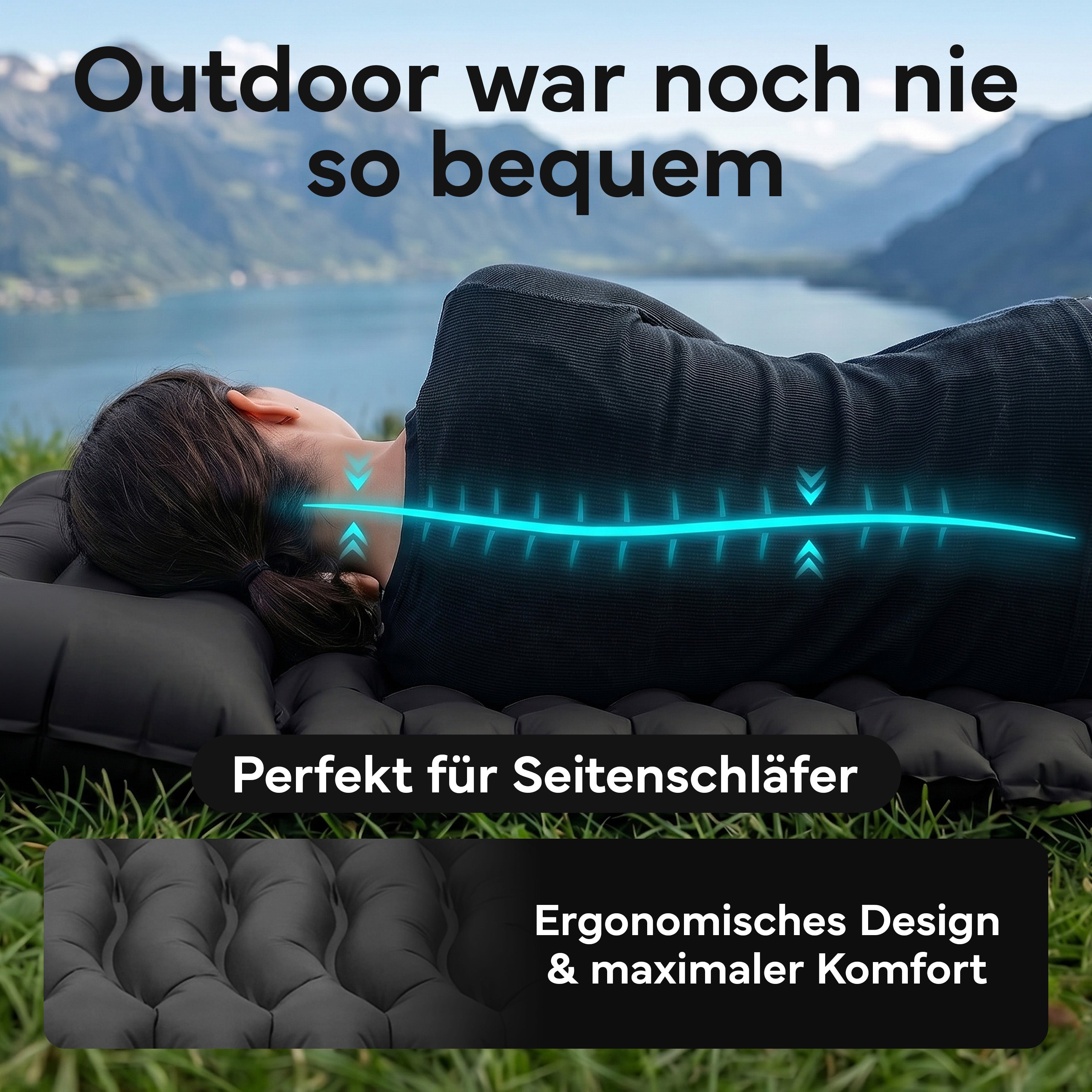 Isomatte Single - kombinierbar, integrierte Luftpumpe – Schwarz | B-Ware - - Outlet von NEOLYMP | Fitnessequipment und Sportartikel
