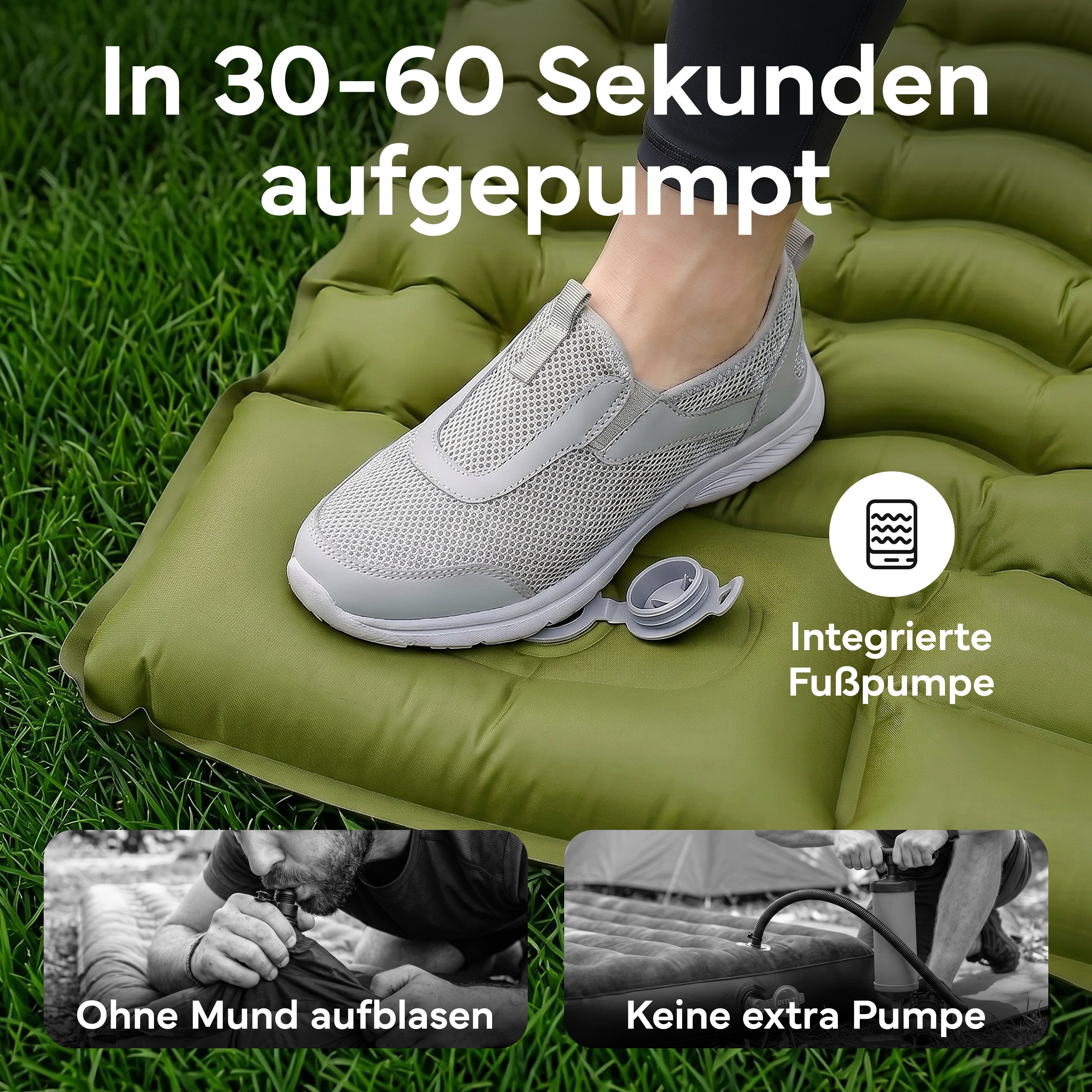 Isomatte Single - kombinierbar, integrierte Luftpumpe – Army Green | B-Ware - - Outlet von NEOLYMP | Fitnessequipment und Sportartikel