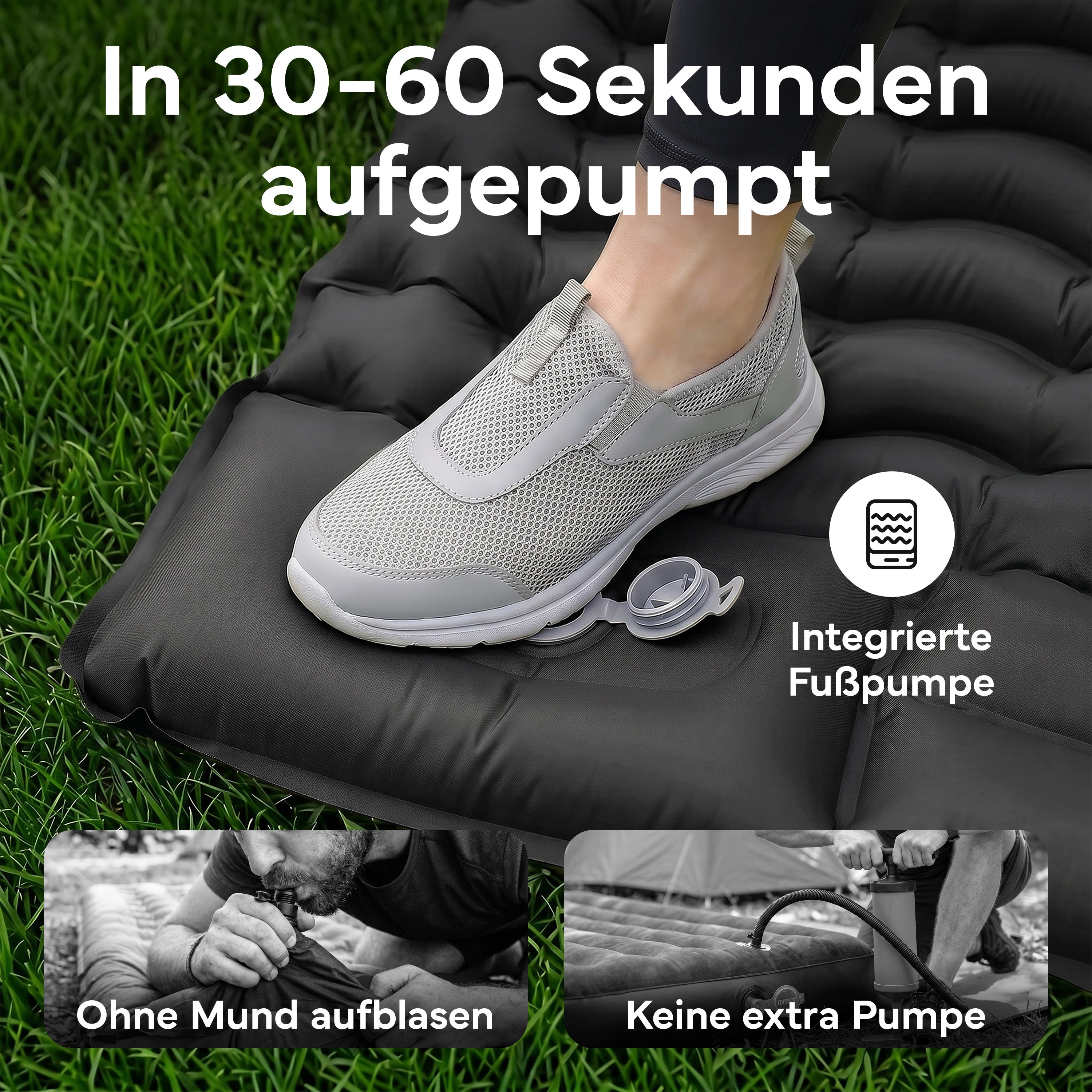 Isomatte Single - kombinierbar, integrierte Luftpumpe – Schwarz | B-Ware - - Outlet von NEOLYMP | Fitnessequipment und Sportartikel
