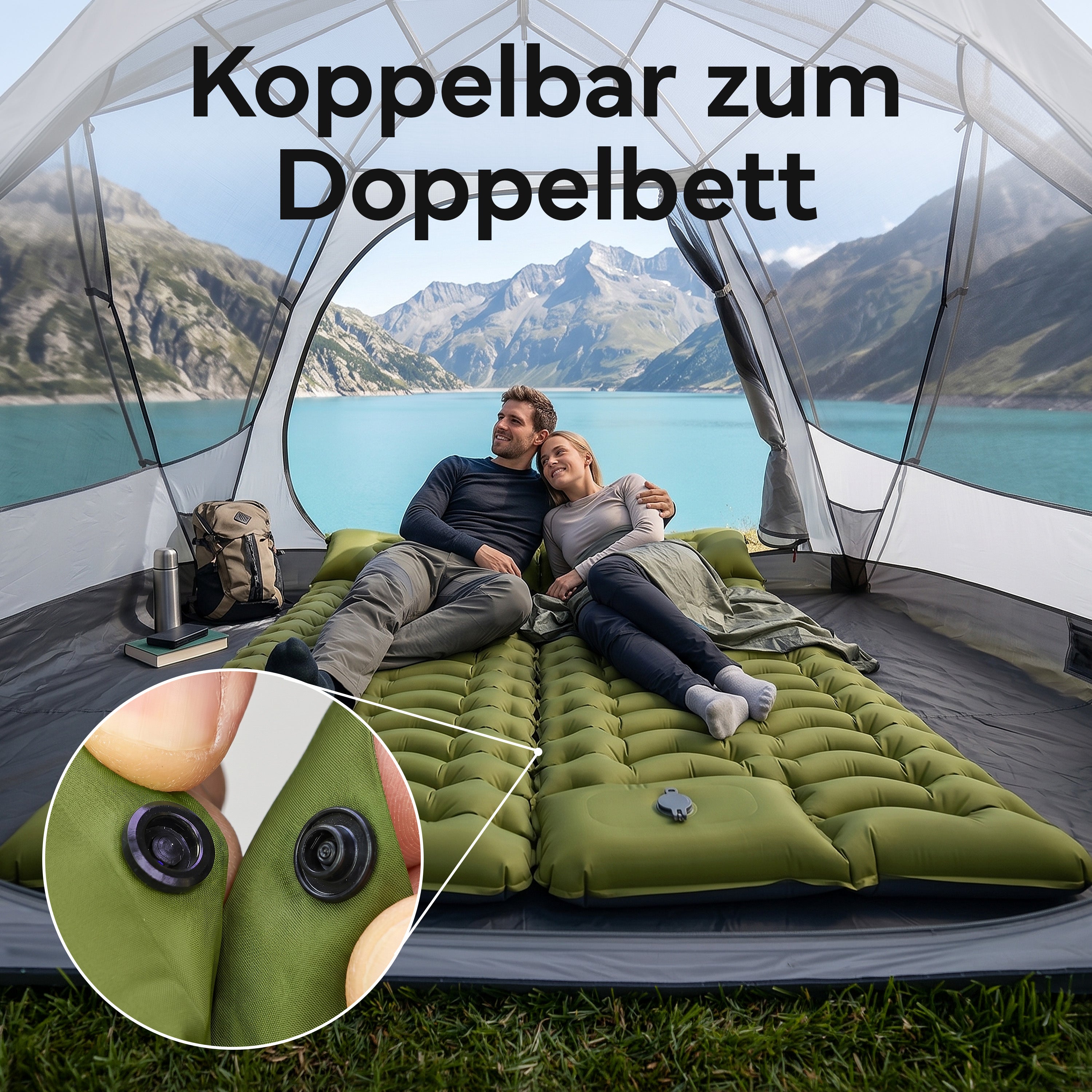 Isomatte Single - kombinierbar, integrierte Luftpumpe – Army Green | B-Ware - - Outlet von NEOLYMP | Fitnessequipment und Sportartikel