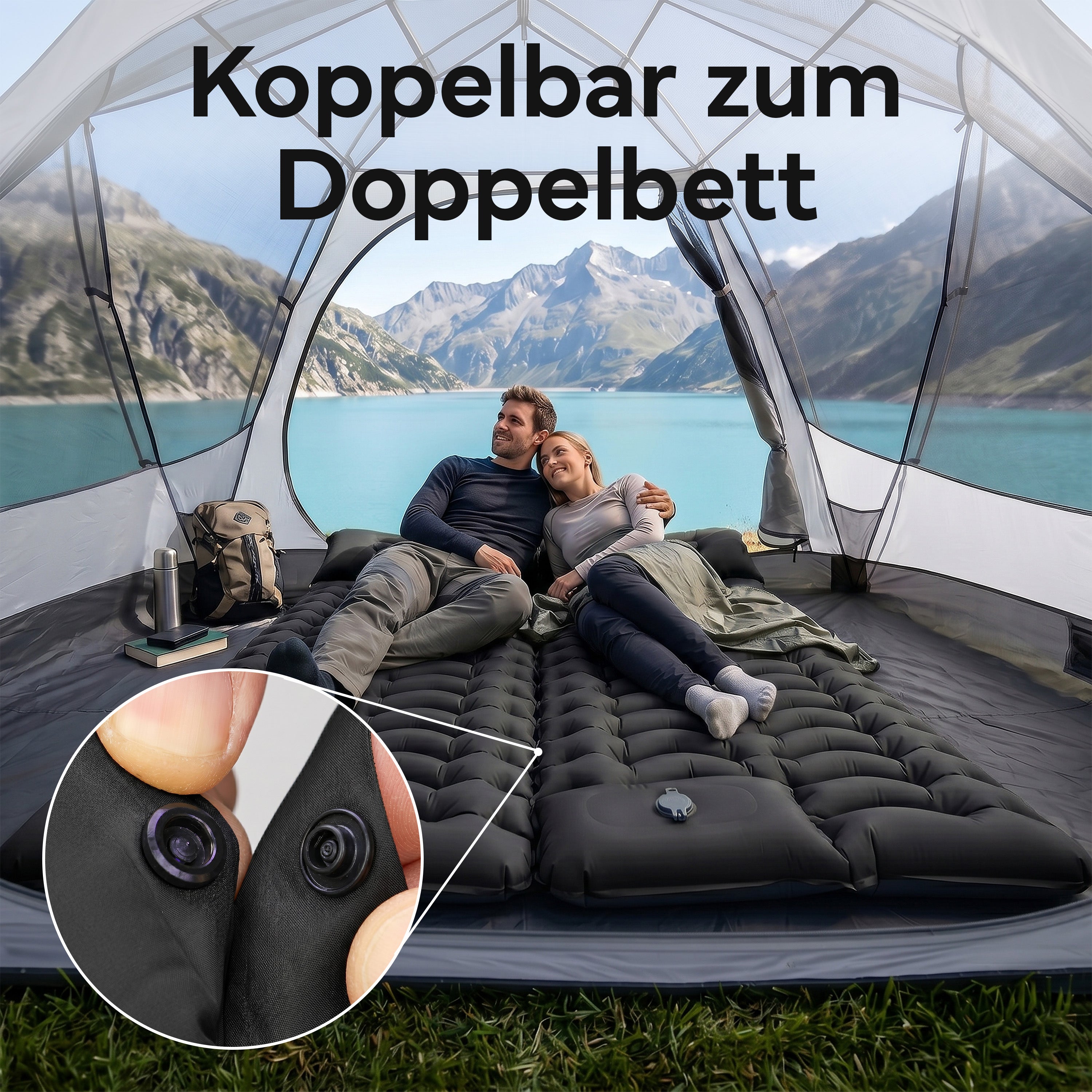 Isomatte Single - kombinierbar, integrierte Luftpumpe – Schwarz | B-Ware - - Outlet von NEOLYMP | Fitnessequipment und Sportartikel