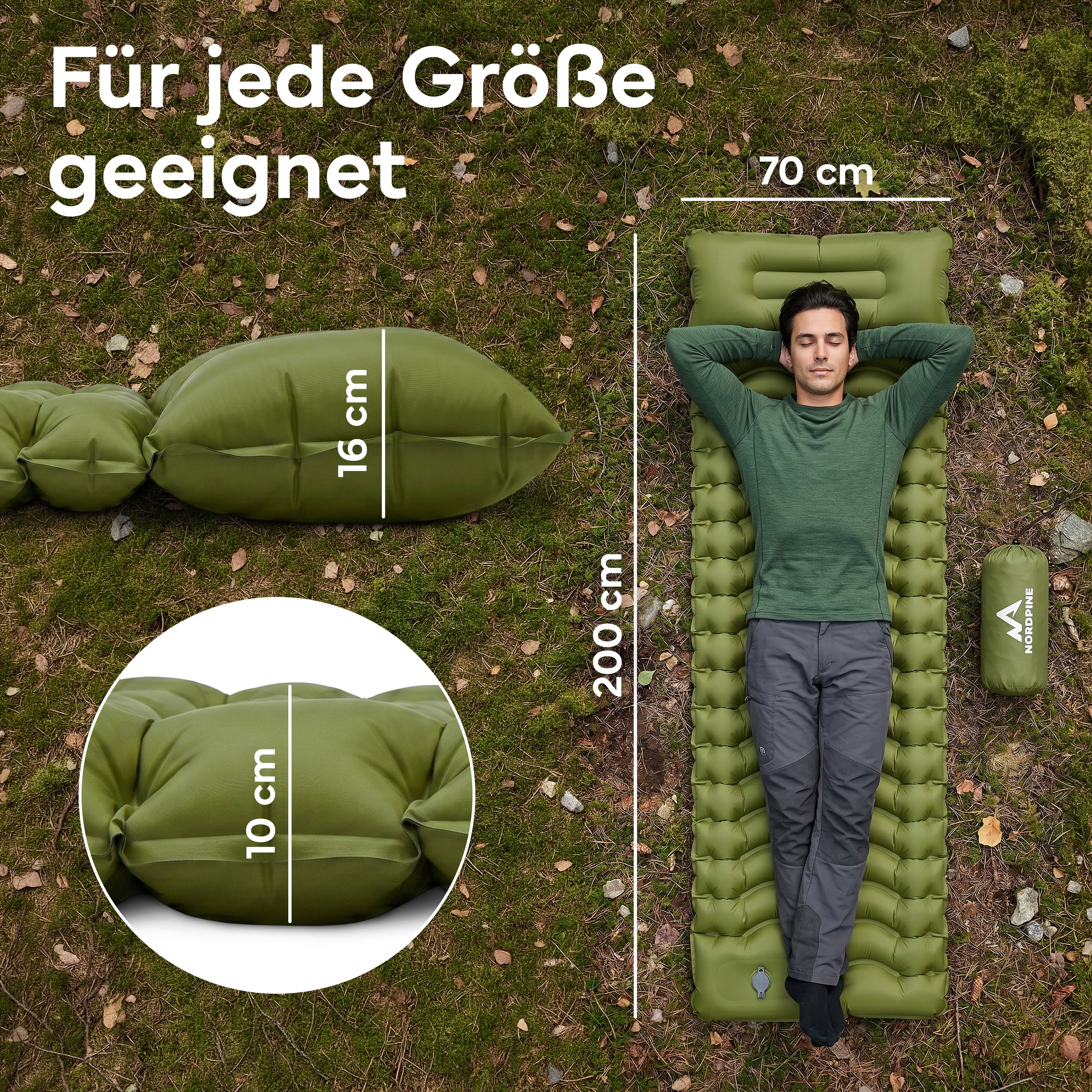 Isomatte Single - kombinierbar, integrierte Luftpumpe – Army Green | B-Ware - - Outlet von NEOLYMP | Fitnessequipment und Sportartikel
