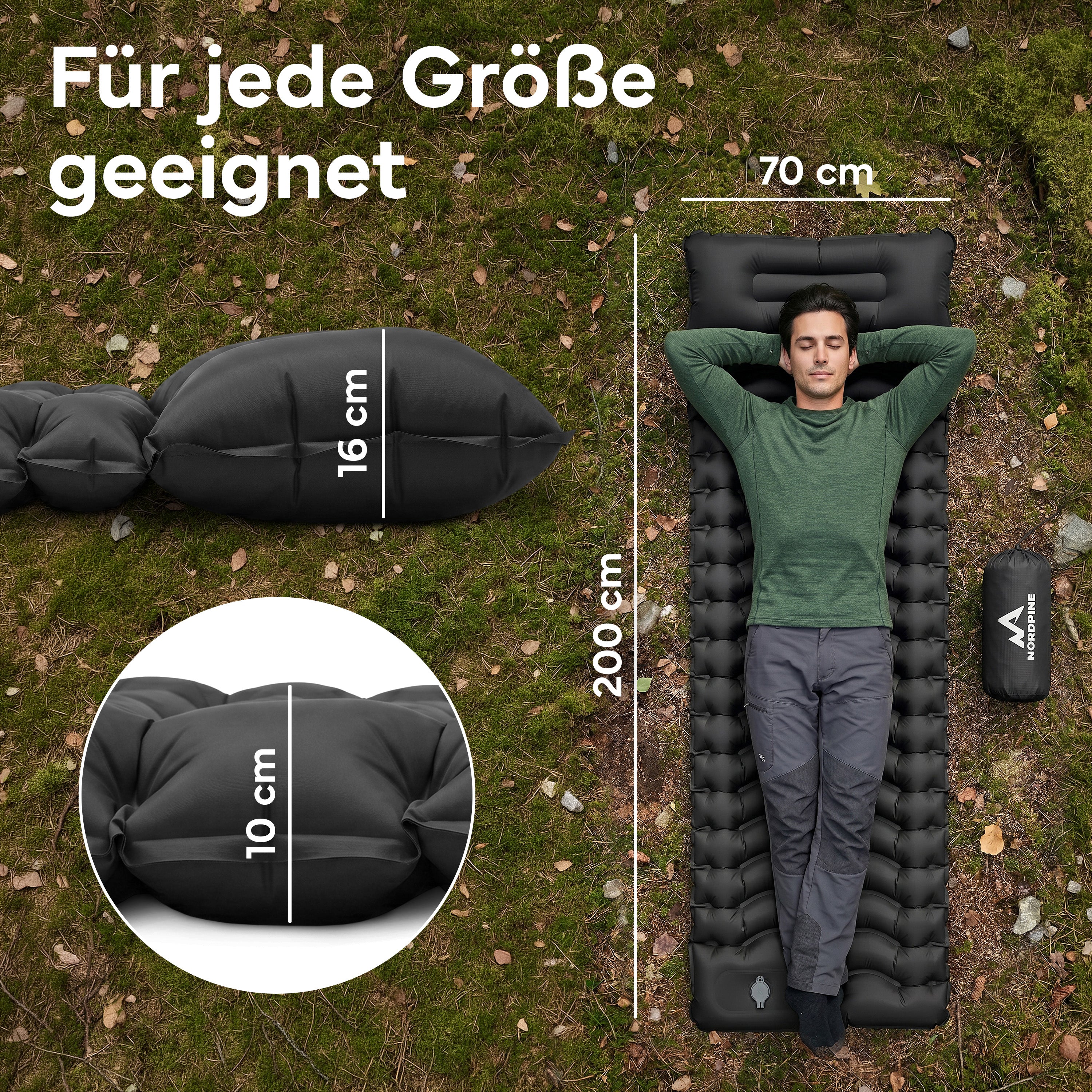 Isomatte Single - kombinierbar, integrierte Luftpumpe – Schwarz | B-Ware - - Outlet von NEOLYMP | Fitnessequipment und Sportartikel