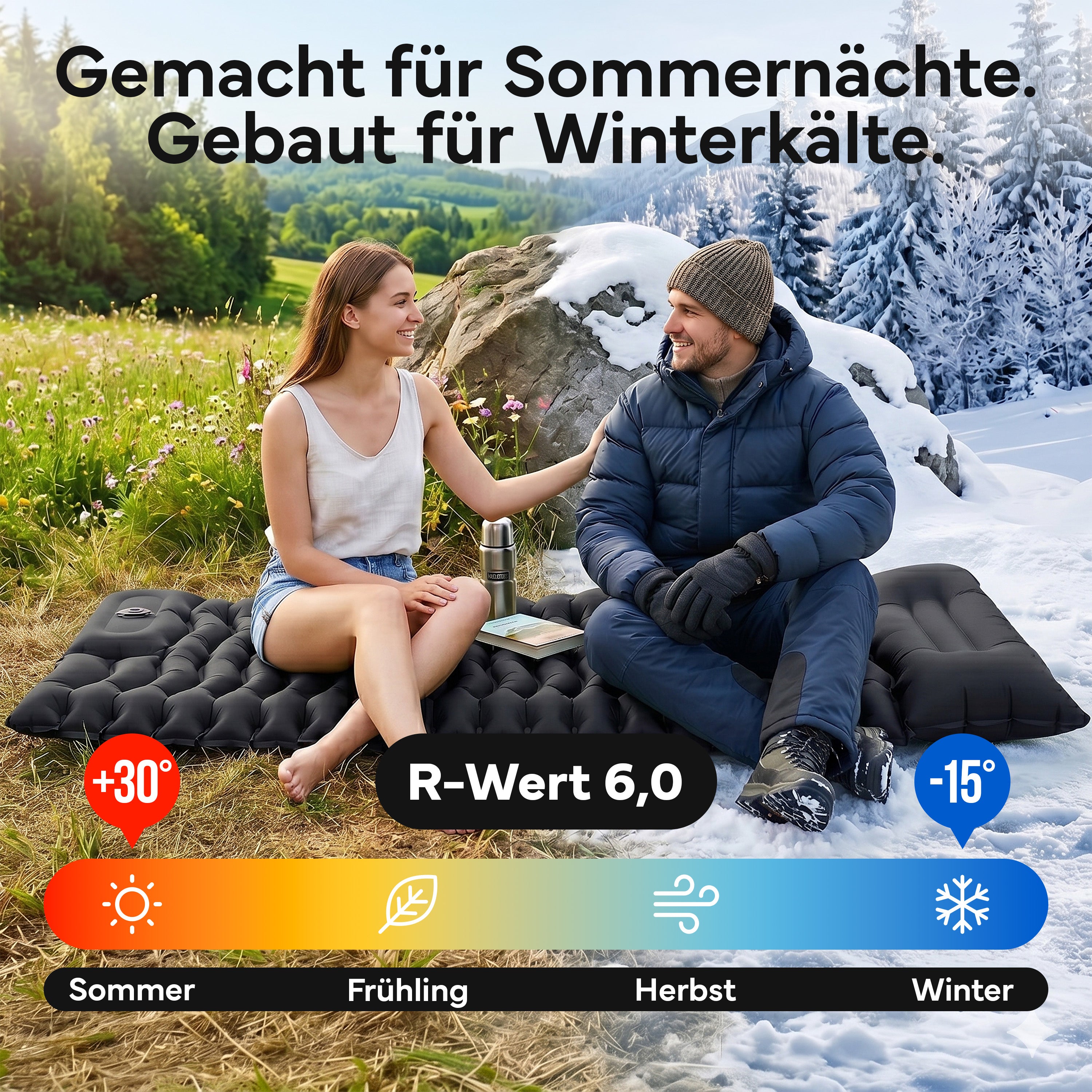 Isomatte Single - kombinierbar, integrierte Luftpumpe – Schwarz | B-Ware - - Outlet von NEOLYMP | Fitnessequipment und Sportartikel